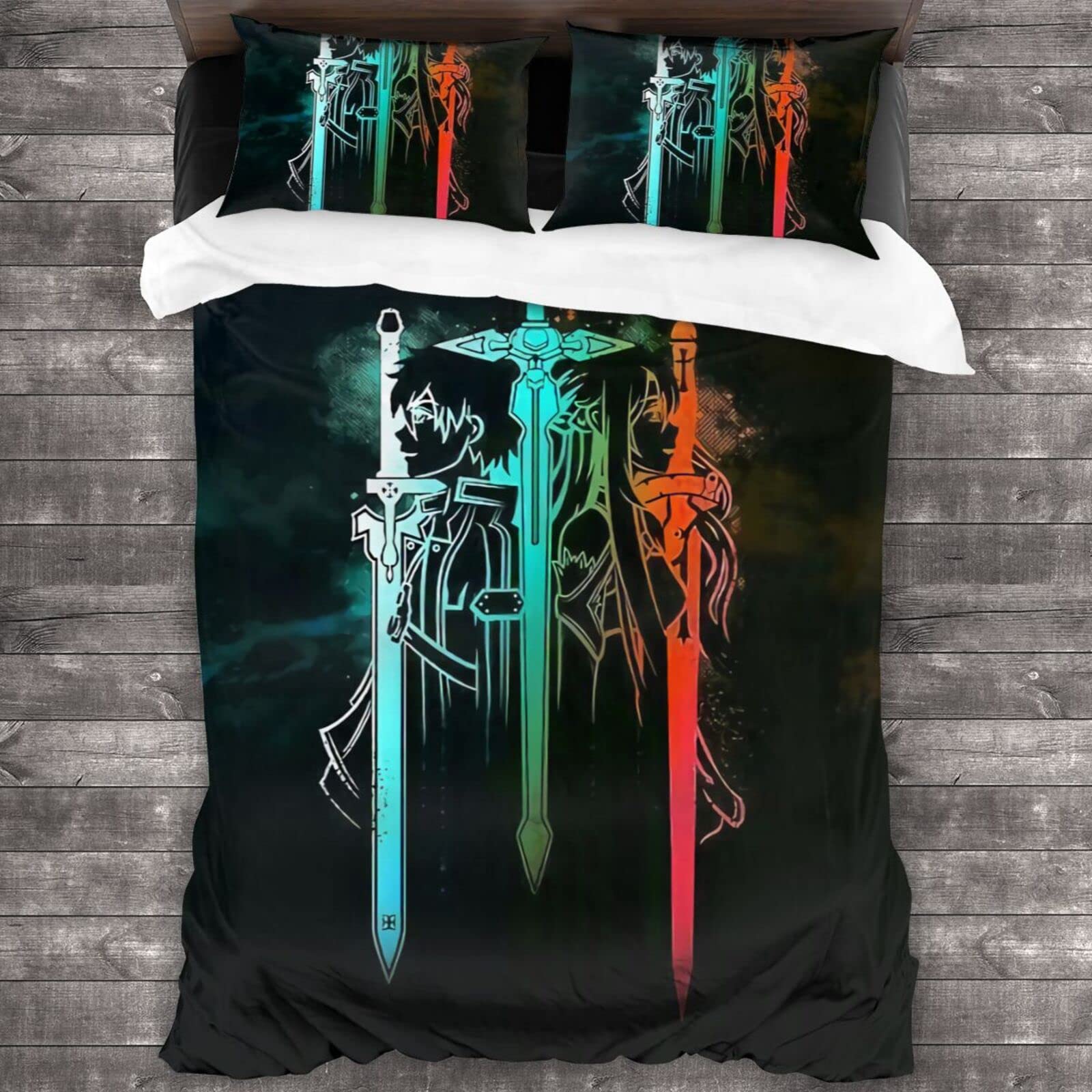 Sword Art Online Anime Bedding Set Full Size - 3 Piece Duvet Cover & Pillowcases for Kids, Teens, Boys & Girls - Soft Microfiber Bedroom Decor - Perfect for Anime Fans, Gamer Rooms & Themed Bedrooms