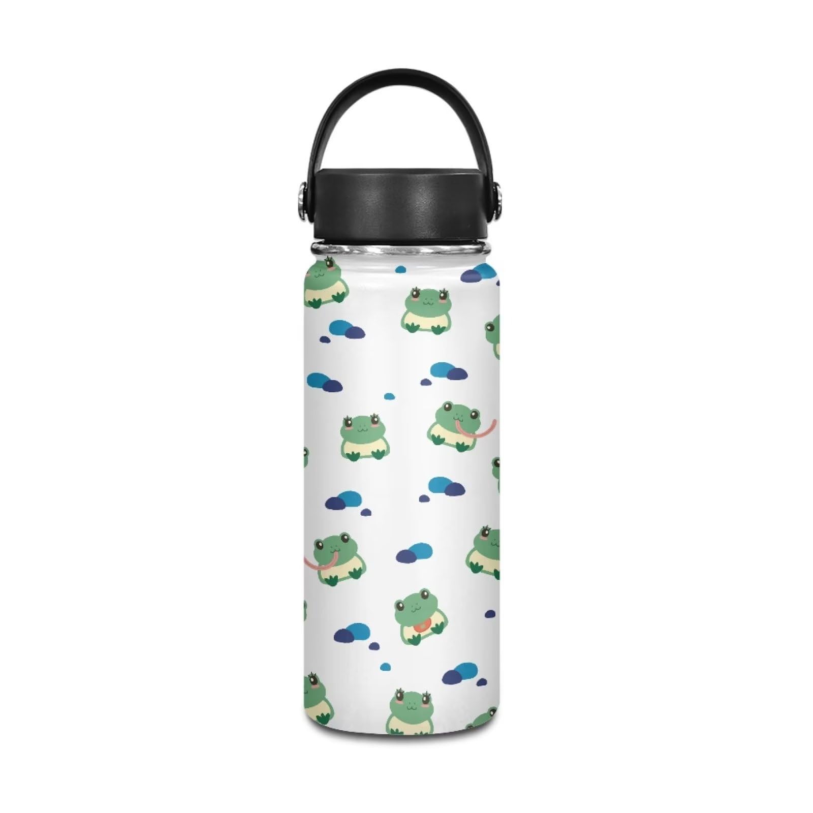 Insulated 18 oz Stainless Steel Water Bottle with Handle - Cute Frog Design for Women & Men | Reusable Travel Cup for Gym, Office, Camping, Hiking, Biking & Sports | BPA Free Leak Proof Water Container
