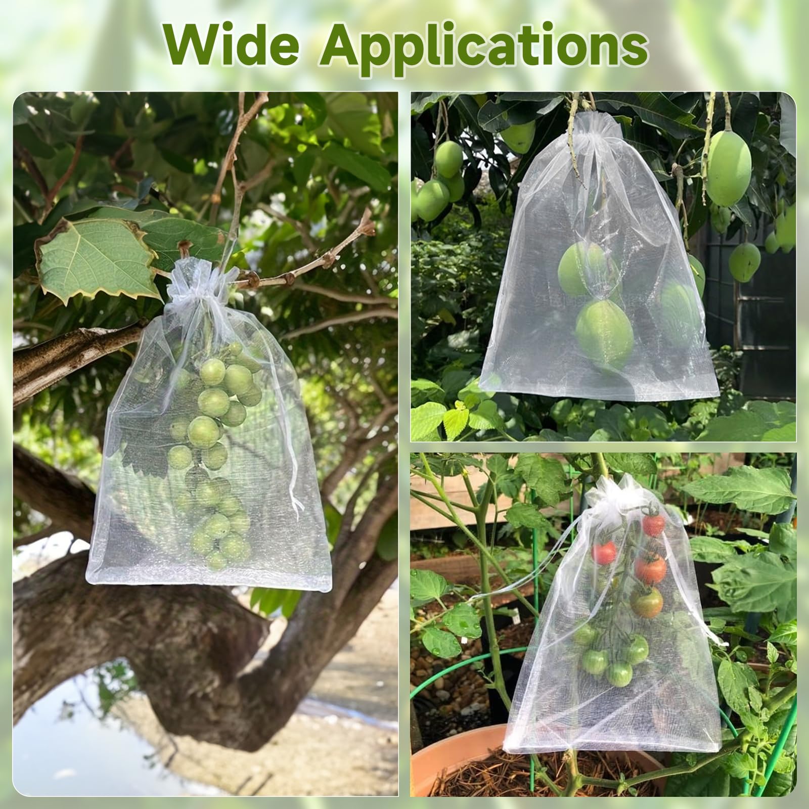 KINGLAKE 100PCS 6x9 Inch Fruit Protection Bags - Breathable White Mesh Netting Covers for Trees, Vegetables, Apples, Peaches & Garden Produce - Prevent Pests & Birds While Allowing Sunlight & Airflow (Ideal for Organic Gardening & Backyard Orchards)