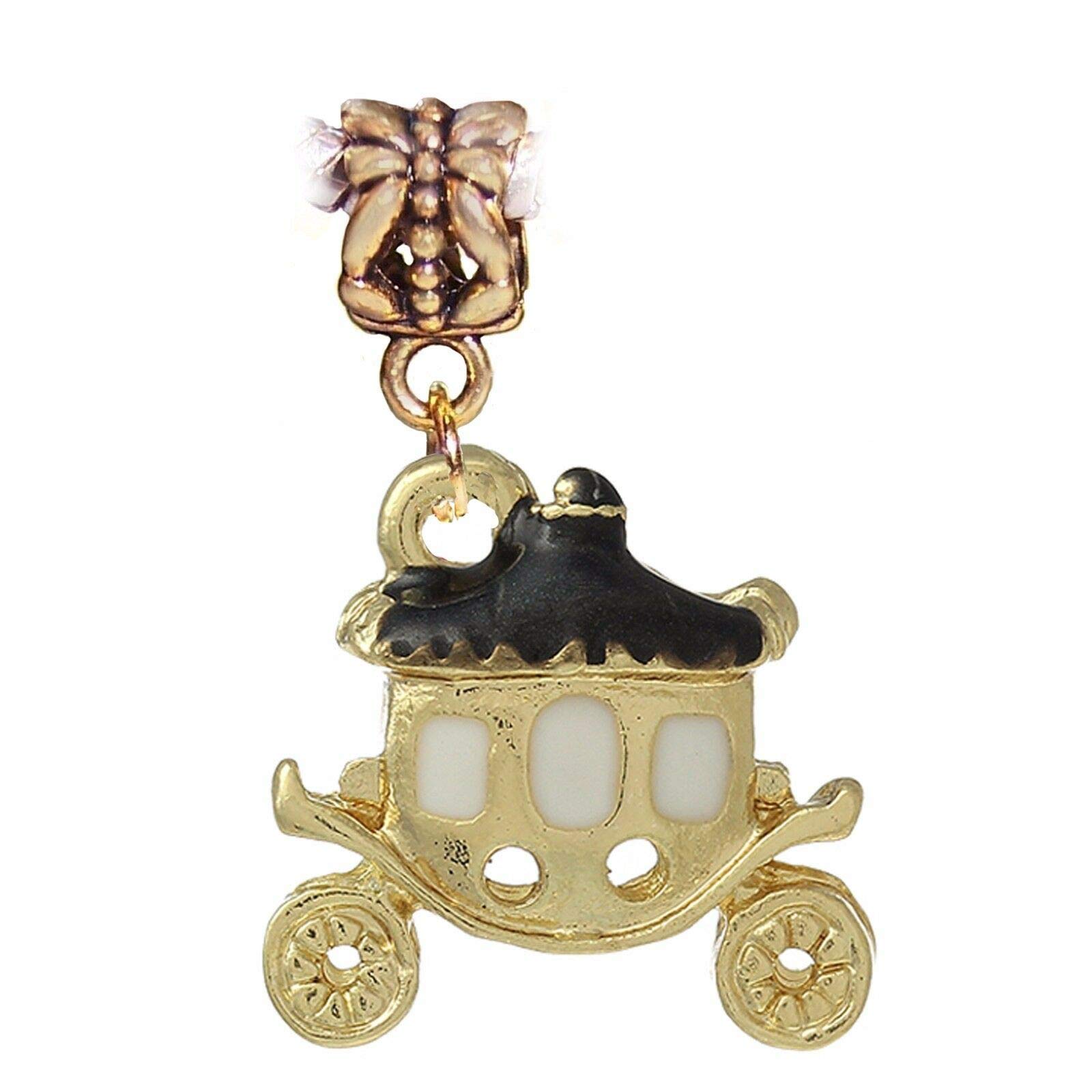 Elegant Princess Carriage Black Enamel Gold Plated Dangle Charm for European Bracelets | Perfect for Jewelry Making, Gift Giving & Special Occasions