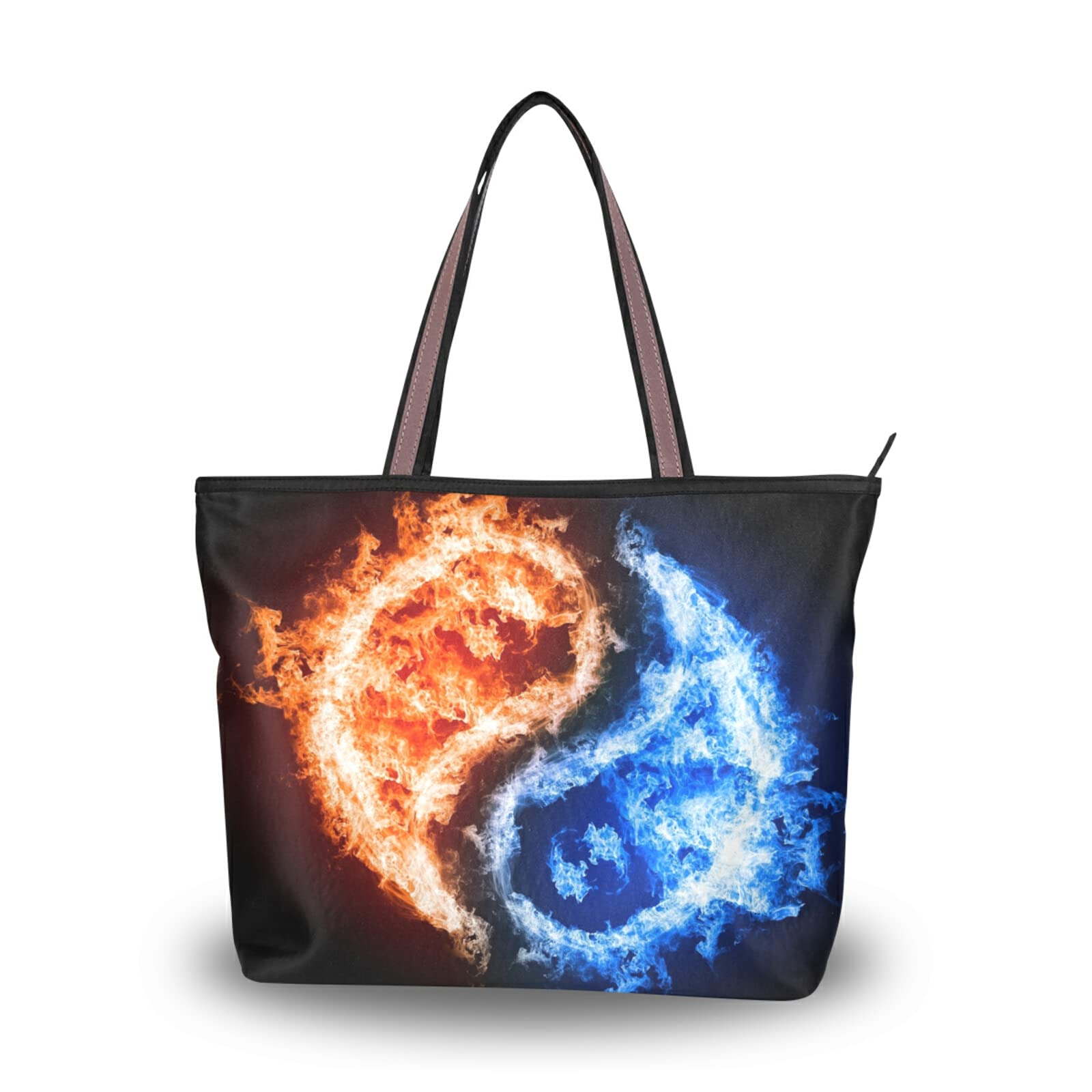 Stylish Blue & Red Fire Print Tote Bag for Women - Reusable Shoulder Handbag, Durable Beach Bag for Travel, Shopping & Daily Use