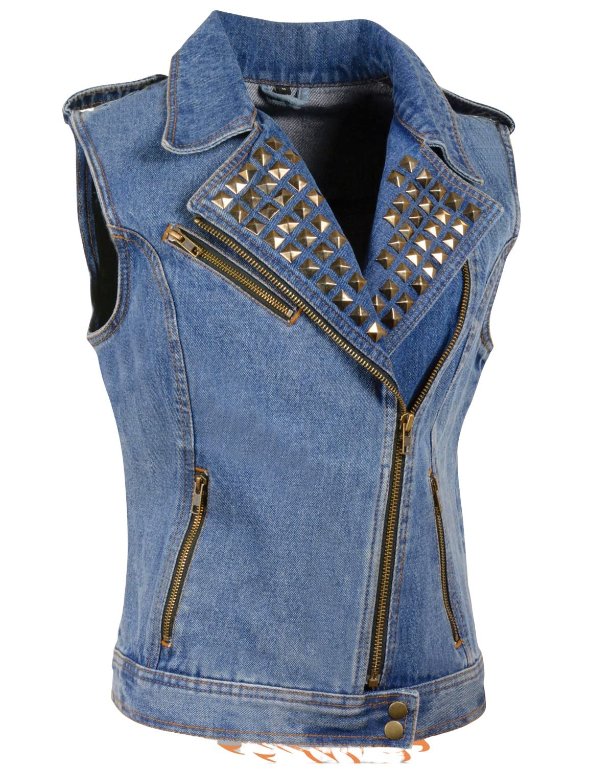 Milwaukee Leather Women's Studded Zip Front Denim Vest - Blue Denim Jacket for Women, Medium Size | Perfect for Biker Fashion, Casual Outfits & Rock Style