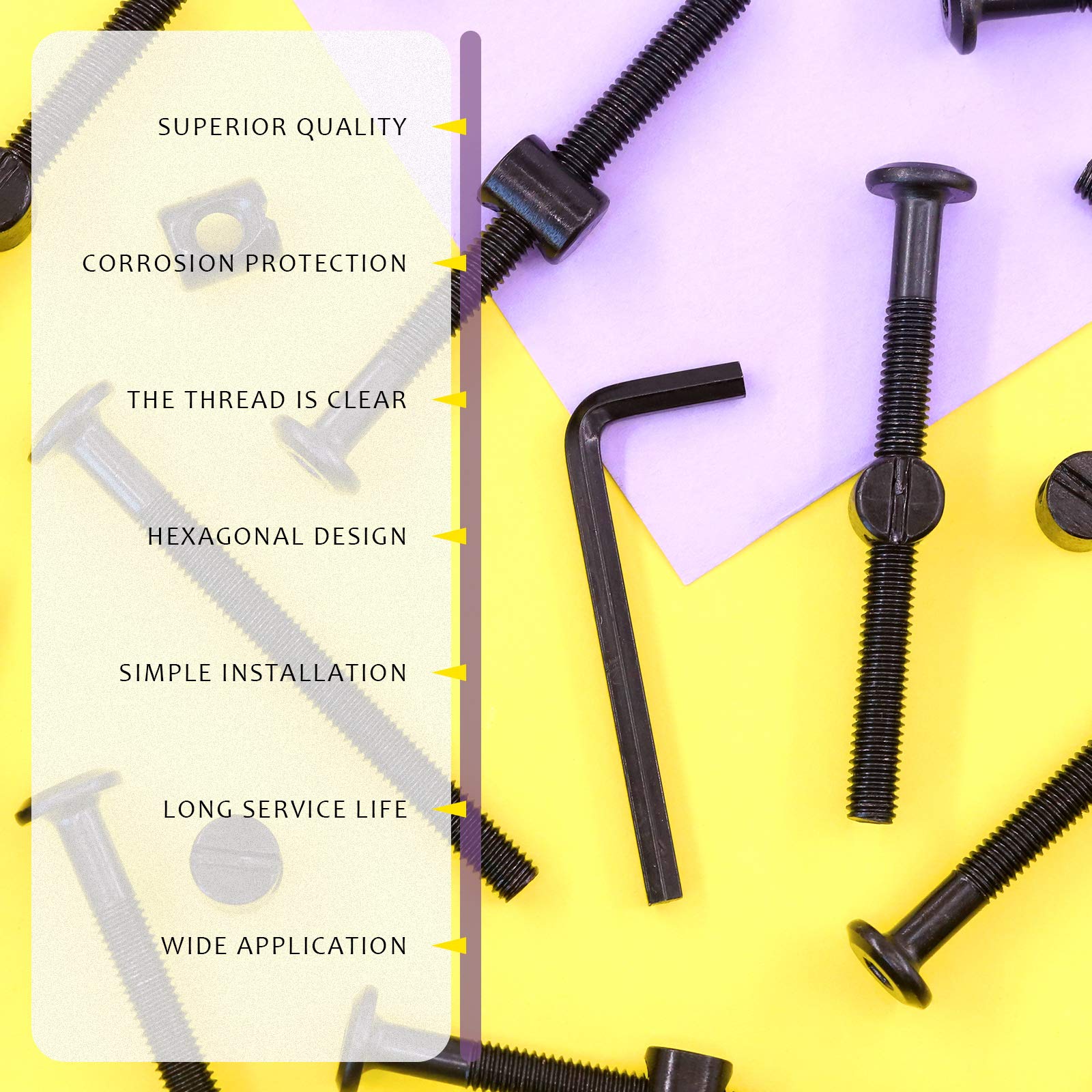 Swpeet 25Pcs M6x70mm Crib Screws with Allen Wrench - Baby Bed Furniture Hardware for DIY Assembly