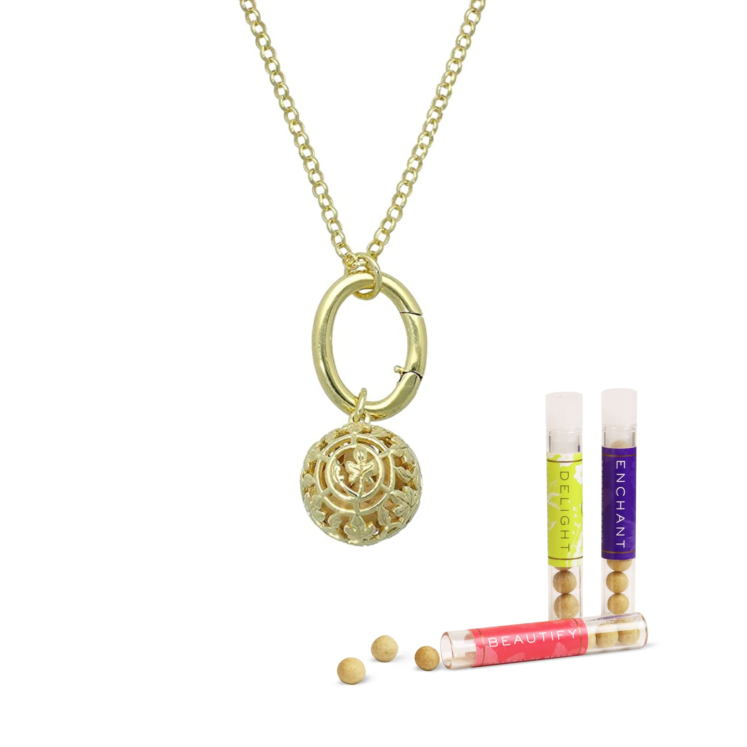 Lisa Hoffman Fragrance Necklace for Women - Boho Charm Catcher Necklace with Scented Beads, 30 Inch Rolo Chain Perfume Jewelry | Perfect for Date Nights, Weddings & Everyday Wear