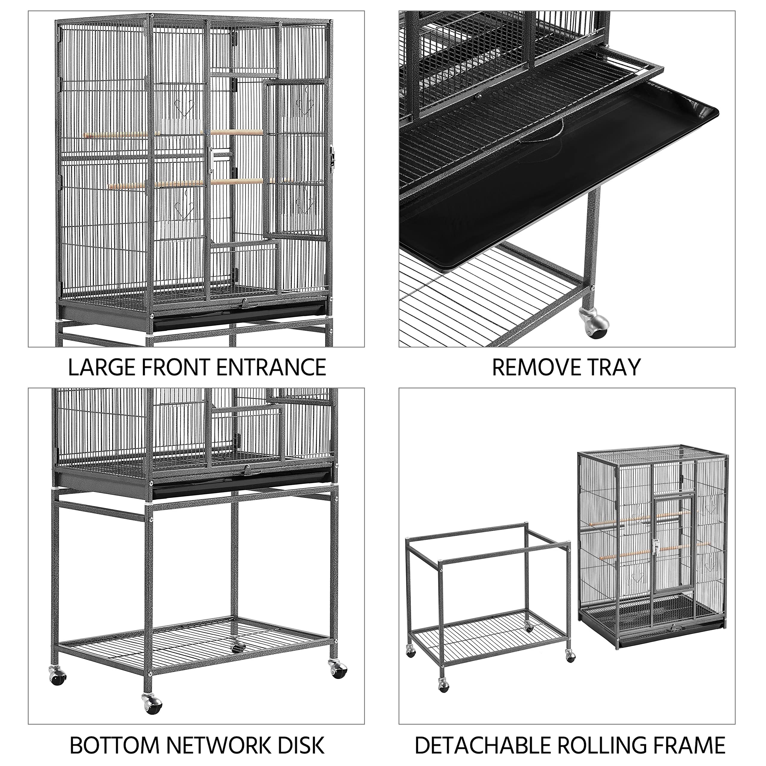 Topeakmart 53.7-inch Wrought Iron Bird Cage with Stand - Large Aviary for Parrots, Cockatiels, Conures, Parakeets, Budgies & Finches | Perfect for Home, Garden or Pet Store Display