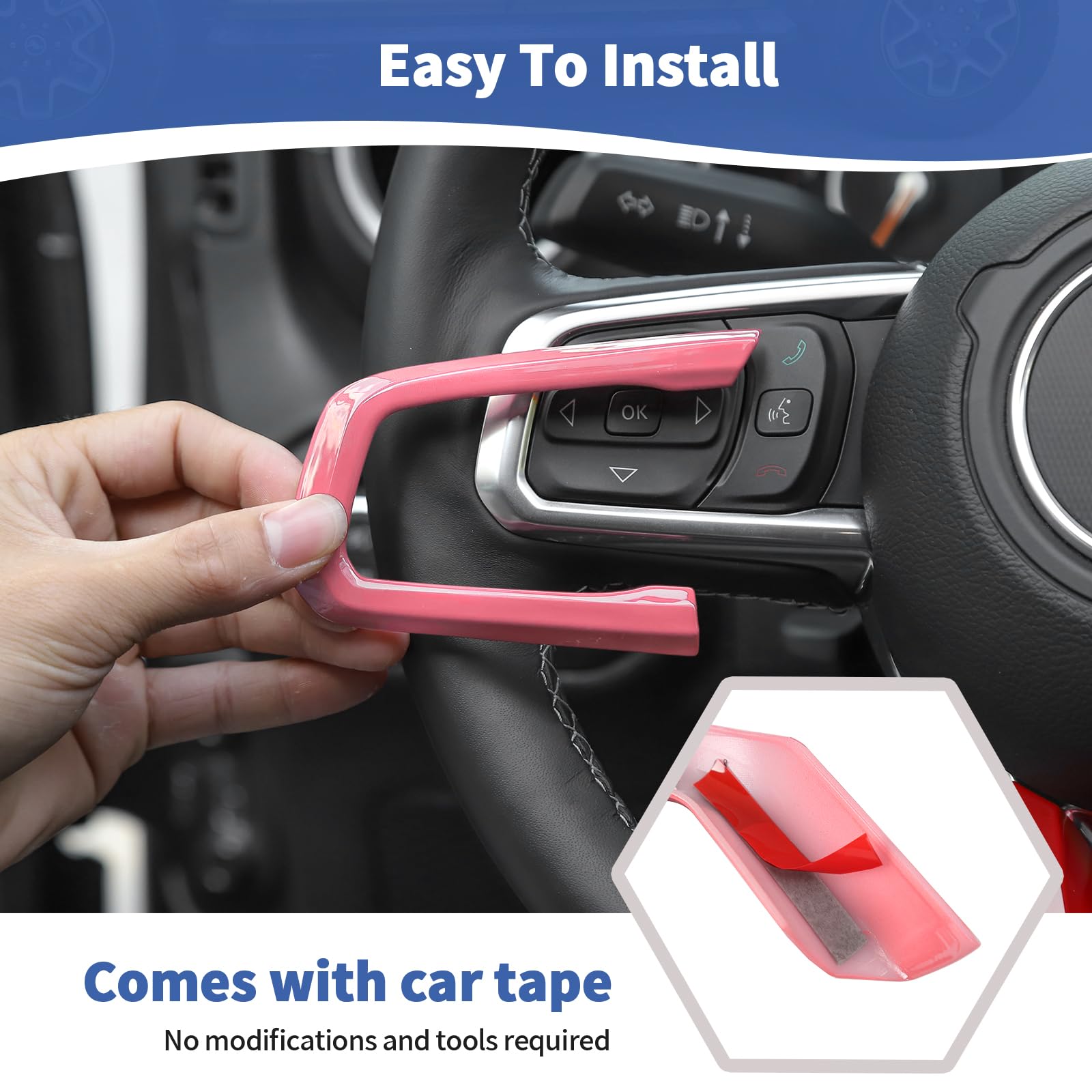 Pink Steering Wheel Trim Decal Panel for Jeep Wrangler JL/JLU (2018+) & Gladiator JT (2020+) - 3pcs Interior Accessories | Upgrade Your Jeep's Style for Off-Road Adventures & Daily Driving