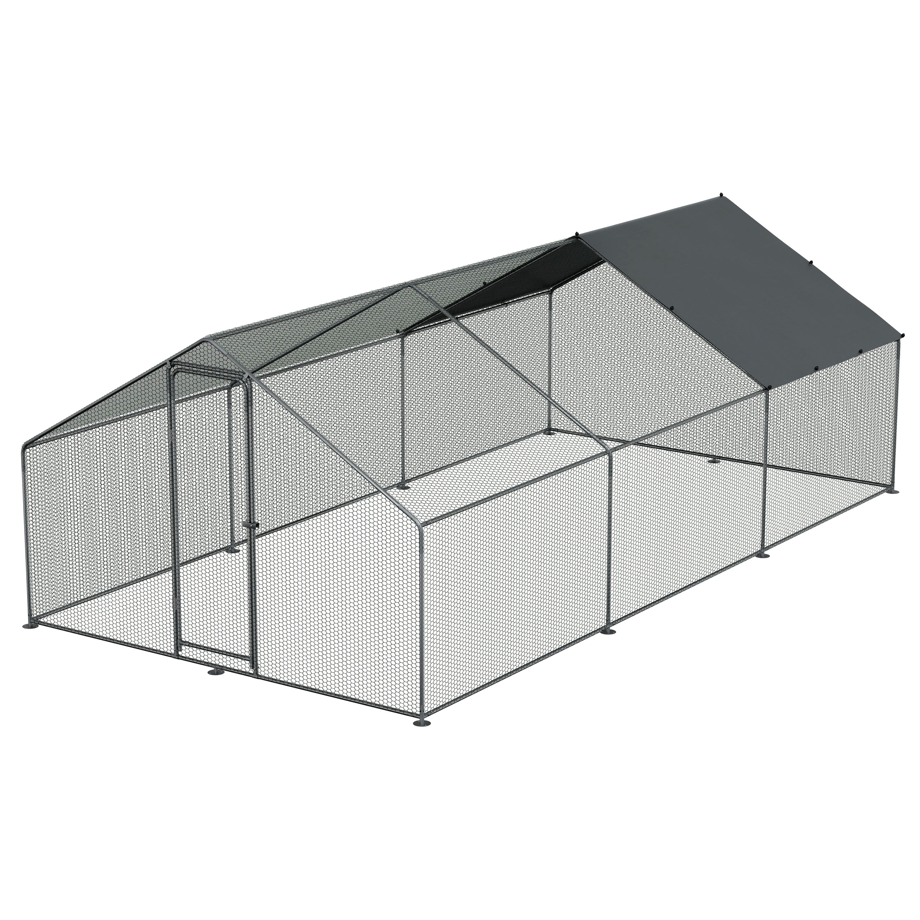 3x6x2m Galvanized Steel Walk-In Chicken Coop with Roof Cover & PVC Coated Wire Mesh - Outdoor Poultry Run for Hens, Ducks, and Small Animals