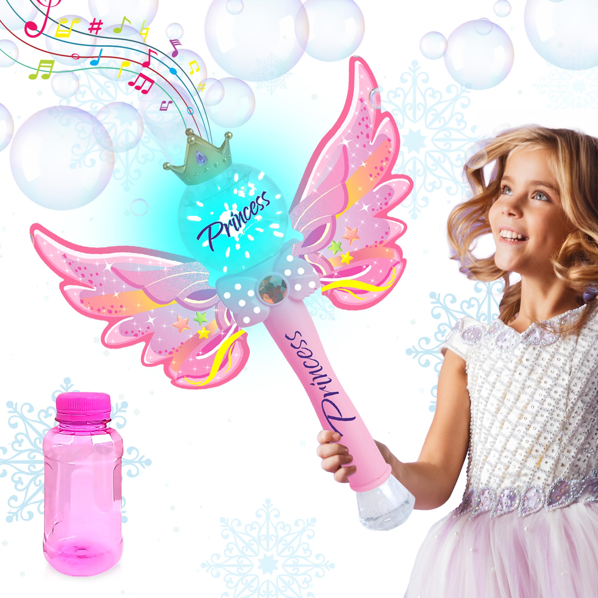 ArtCreativity LED Light Up Bubble Blower with Music - Princess Bubble Wand Toy for Kids (Includes Bubble Solution) | Perfect for Birthday Parties, Outdoor Play & Gift Giving