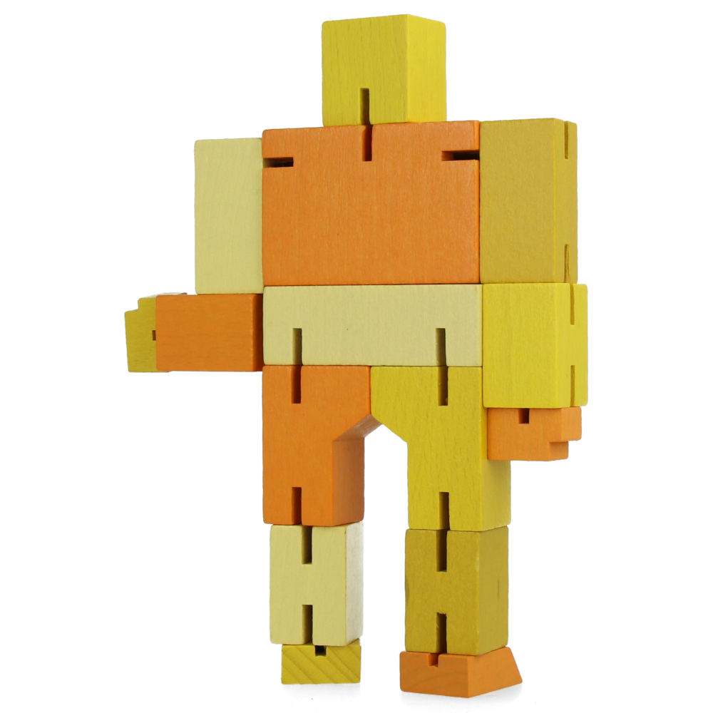 Small Yellow Cubebot - Wooden Puzzle Toy for Kids & Adults | Perfect for Stress Relief, Office Decor & STEM Learning