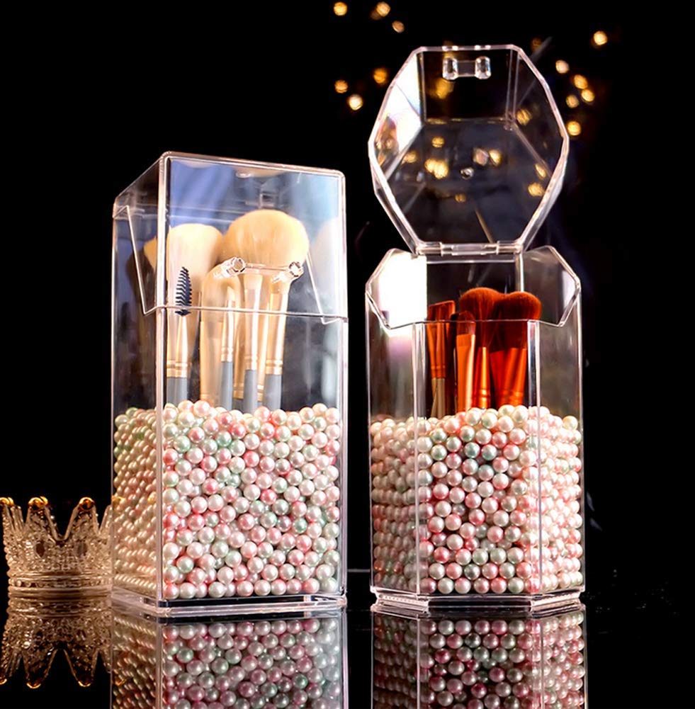 1PC Clear Acrylic Makeup Brush Holder with Lid - Waterproof Cosmetic Brush Organizer & Storage Display Case for Vanity, Dressing Table, Bathroom Countertop - Perfect for Travel & Home Makeup Organization