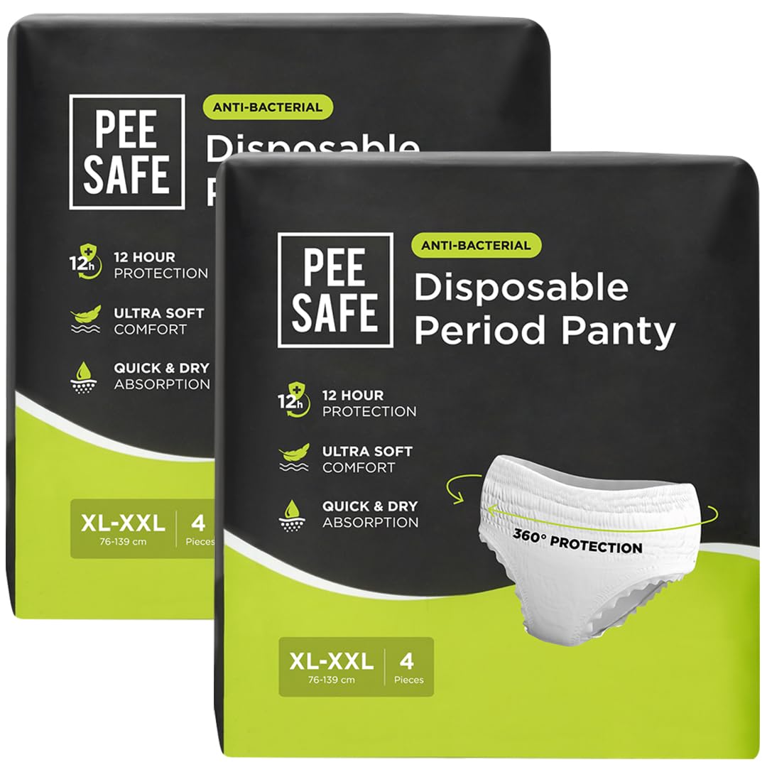 Pee Safe Disposable Period Panties for Women - Leak Proof, XL-XXL, Pack of 8 | 360° Protection, Overnight Comfort, Rash & Toxin Free | No Leakage, Seamless Fit | Perfect for Travel, Workouts & Overnight Use