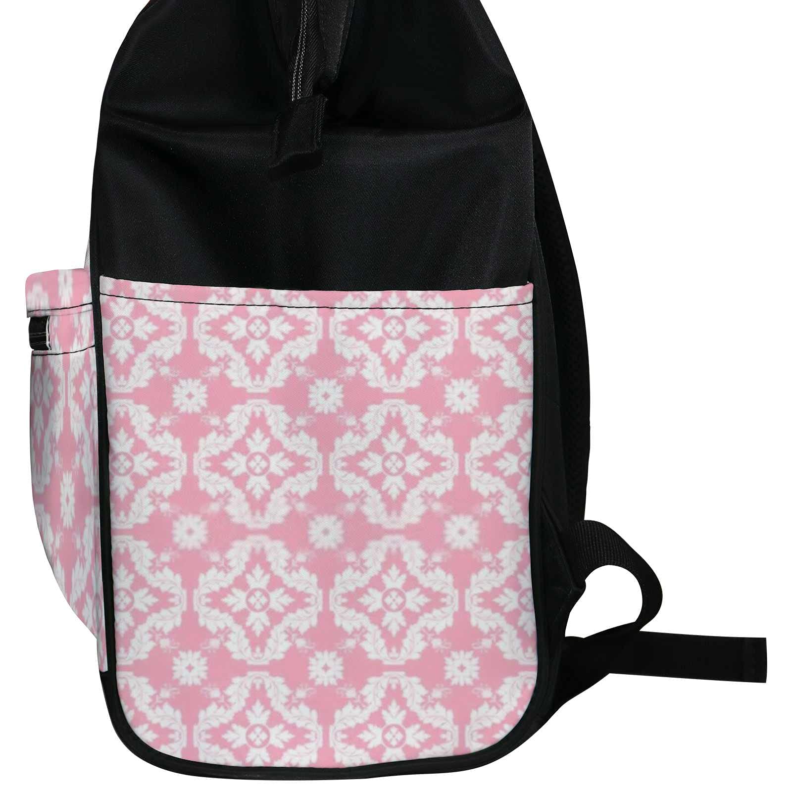 **Pink & White Damask Diaper Backpack - Large Capacity Waterproof Baby Bag for Moms, Nursing & Travel | Perfect for Daycare, Outings & Family Trips**