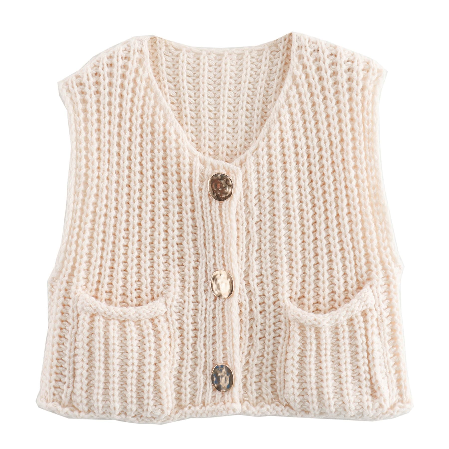 Women's Sleeveless Cropped Cardigan - Casual Chunky Knit Open Front Sweater Vest with Pockets | Button Down Tank Top for Spring/Summer Outfits, Beach Cover-Up & Layering