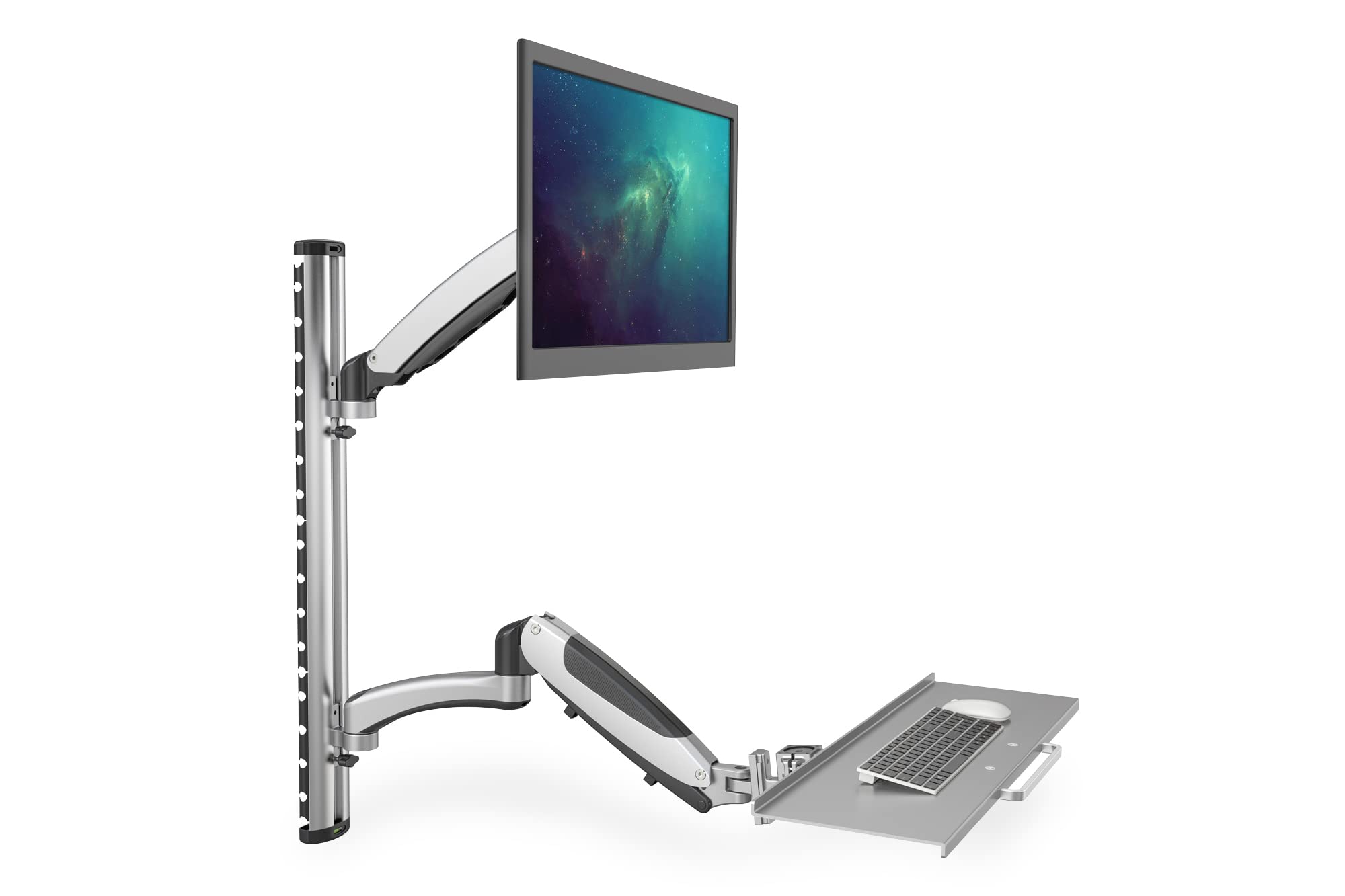 DIGITUS DA-90354 Adjustable Stand/Sit Workstation with Keyboard Shelf & Wall Mount - Dual Gas Spring Monitor Arm for 1 Screen up to 27