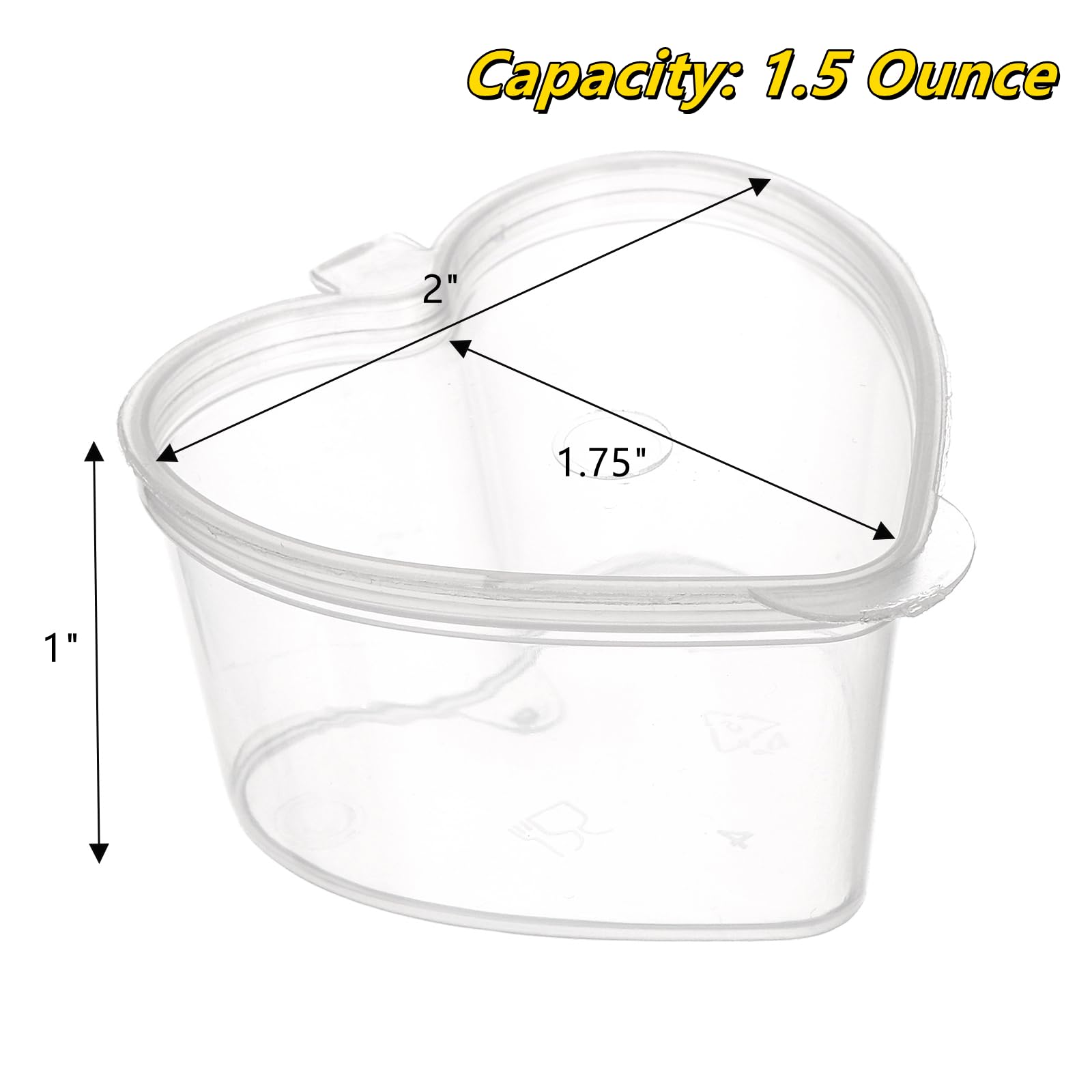 200 Pack 1.5 oz Disposable Plastic Portion Cups with Lids - Heart Shaped Leakproof Condiment Containers for Jello Shots, Sauces, Slime, Crafts | Perfect for Parties, Catering & DIY Projects