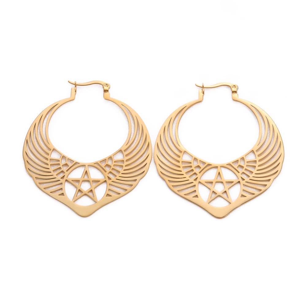 LIKGREAT Large Pentagram Earrings for Women - Pagan Wiccan Hoop Earrings with Pentacle Buckle - Gothic Witchy Jewelry for Halloween Parties, Rituals & Everyday Boho Style