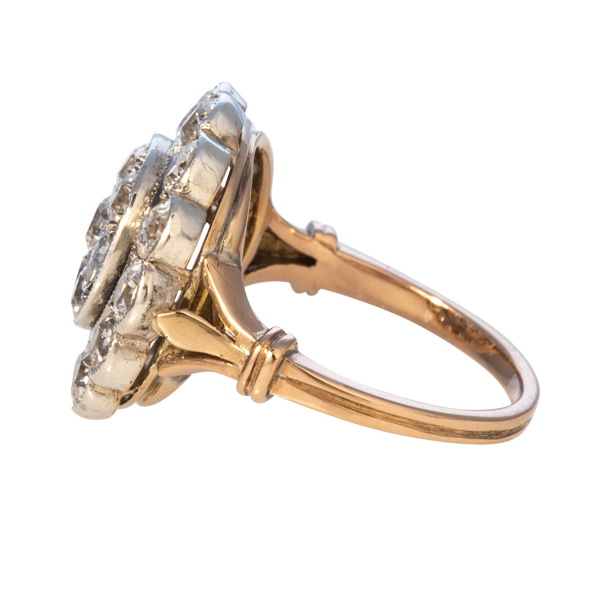 2.25ctw Victorian Old European Cut Diamond Cluster Two Tone Ring - Vintage Engagement, Wedding, Anniversary Jewelry Gift for Women