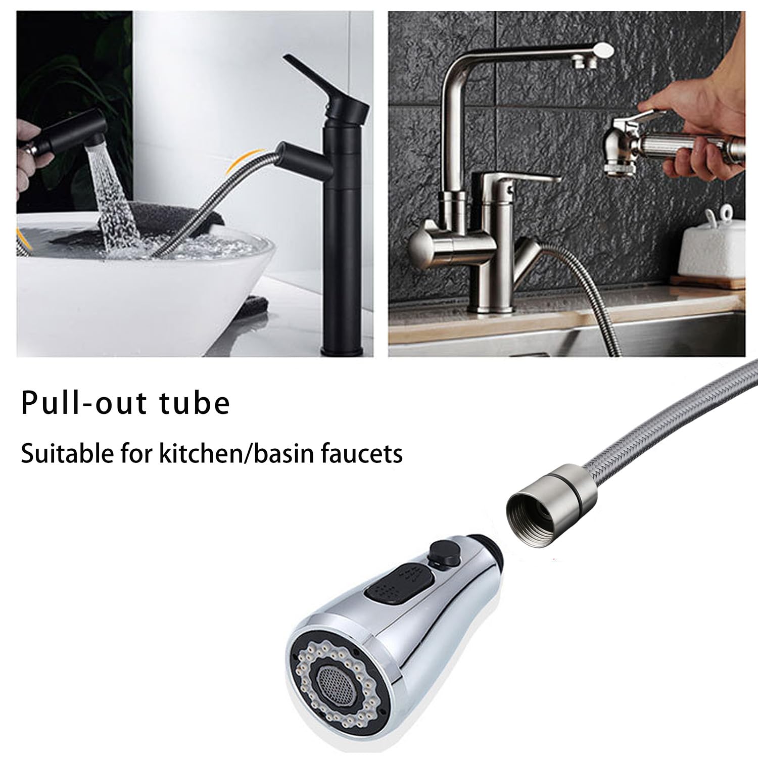 59-Inch Pull Down Kitchen Faucet Spray Hose Replacement - Durable Kitchen Sink Faucet Pull-Out Spray Hose for Easy Cleaning and Dishwashing