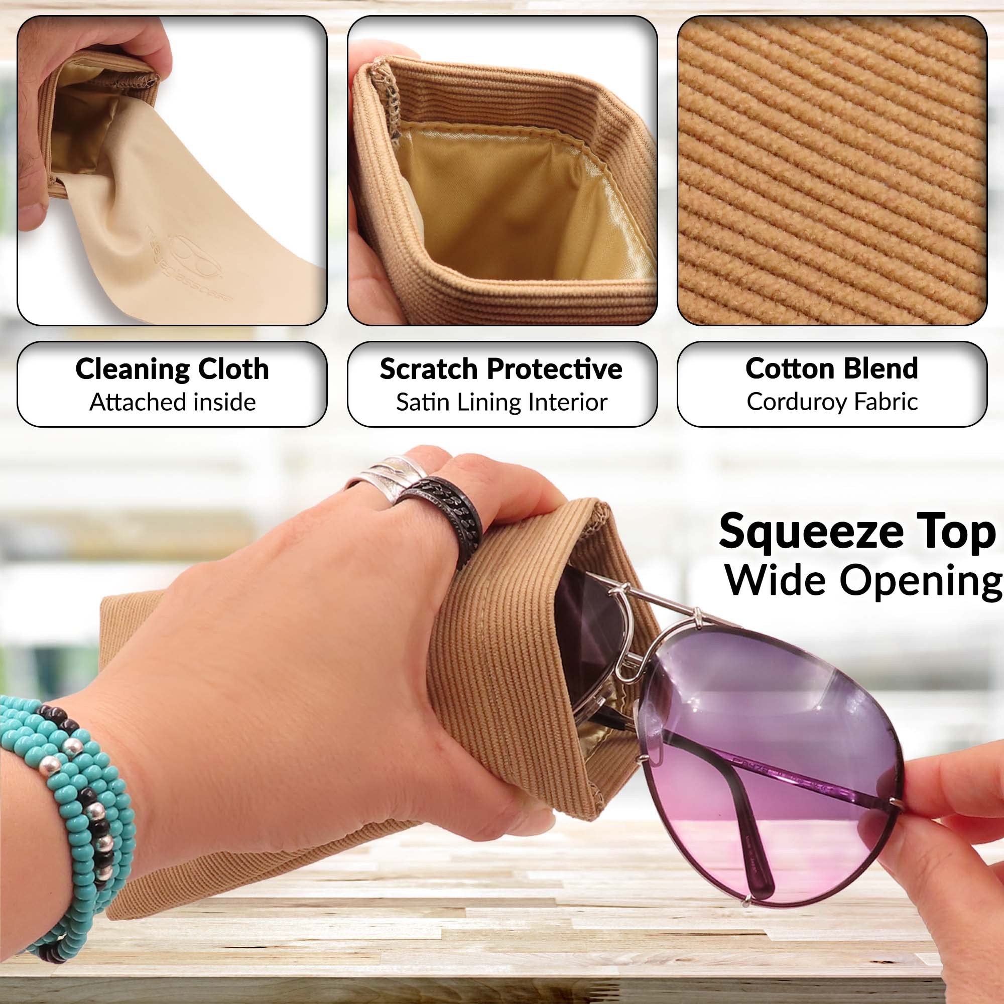 Soft Sunglasses Case with Squeeze Top - Large Glasses Holder Pouch, Lightweight & Extra Protective Layers | Perfect for Travel, Gym, and Everyday Use
