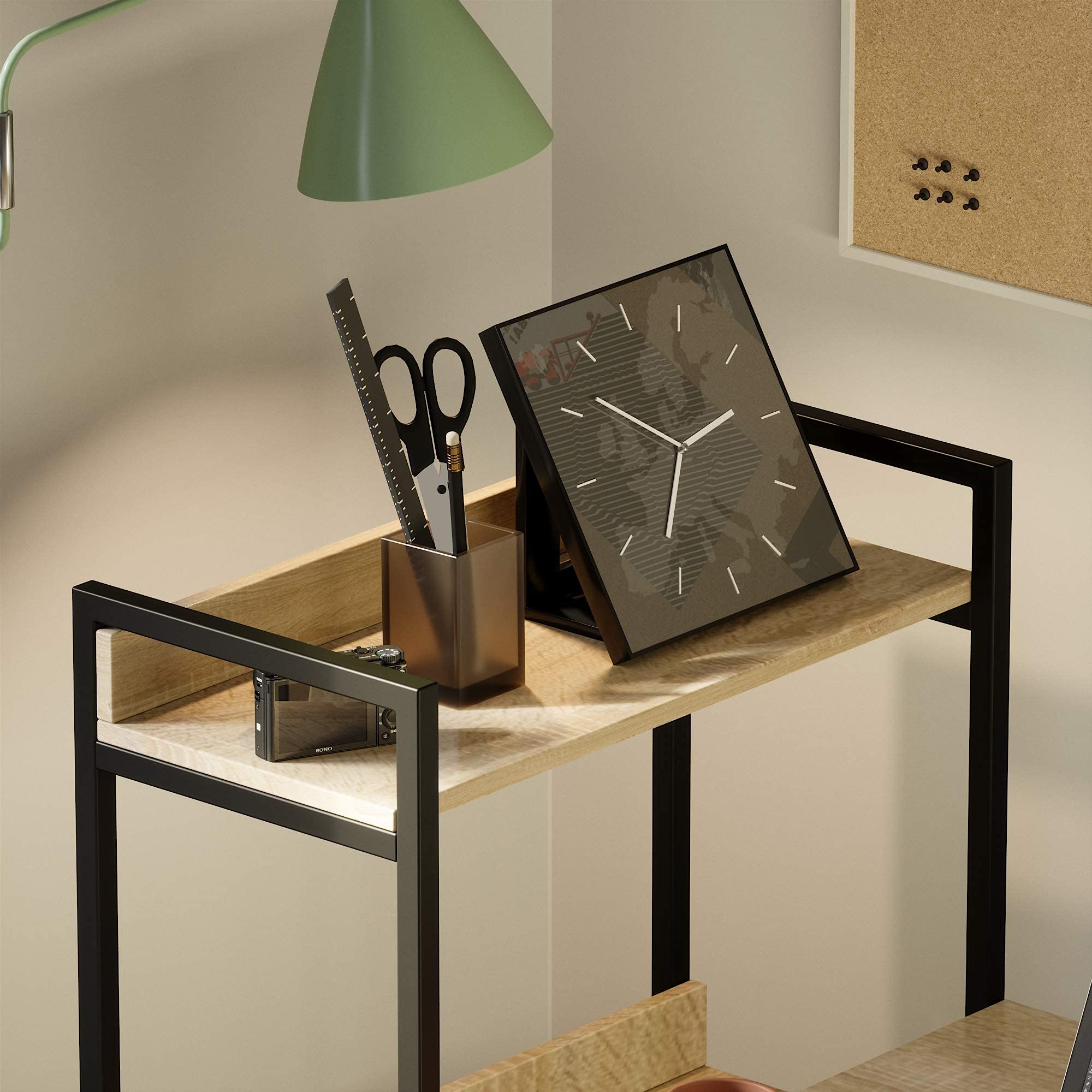 Bestier Computer Office Desk with Steel Frame - Reversible Bookshelves, Headphone Hook & Adjustable Feet - Spacious Under Desk Storage - Oak Wood Home Office Desk for Work, Study & Gaming