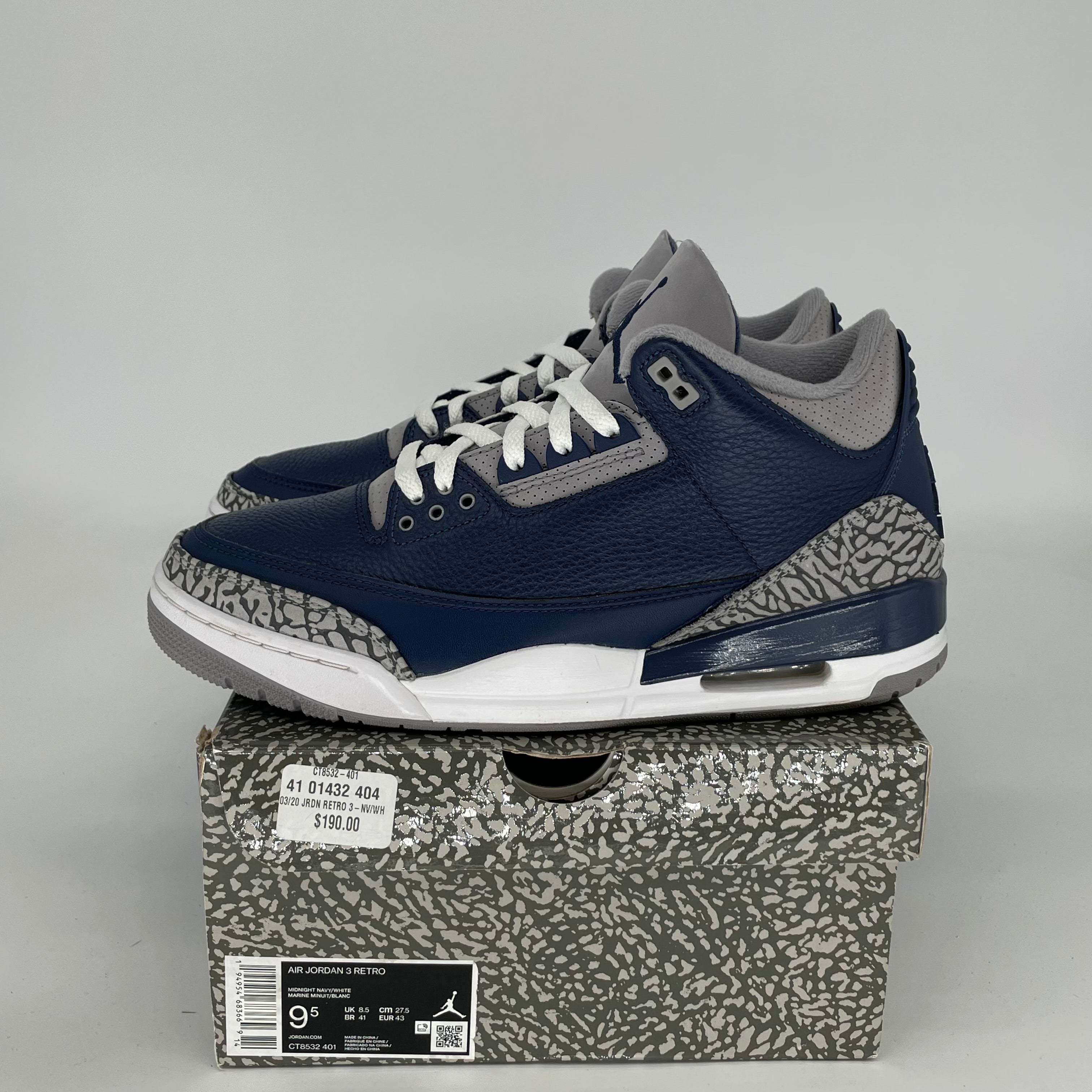 Original Air Jordan 3 Retro 'Georgetown' Men's Basketball Shoes - Size 9.5 (CT8532-410) - Classic Sneakers for Casual Wear, Street Style & Basketball Games