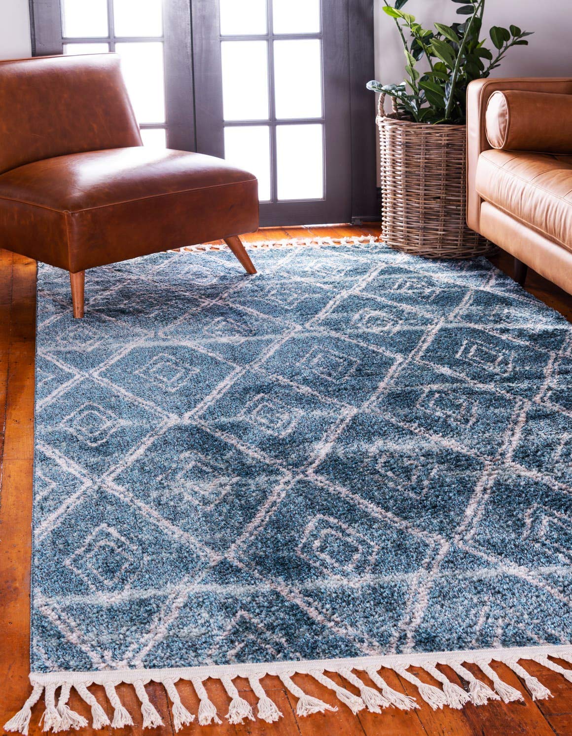 Unique Loom Titan Collection Modern Geometric Soft Shaggy Pile Dark Blue Area Rug 2'4