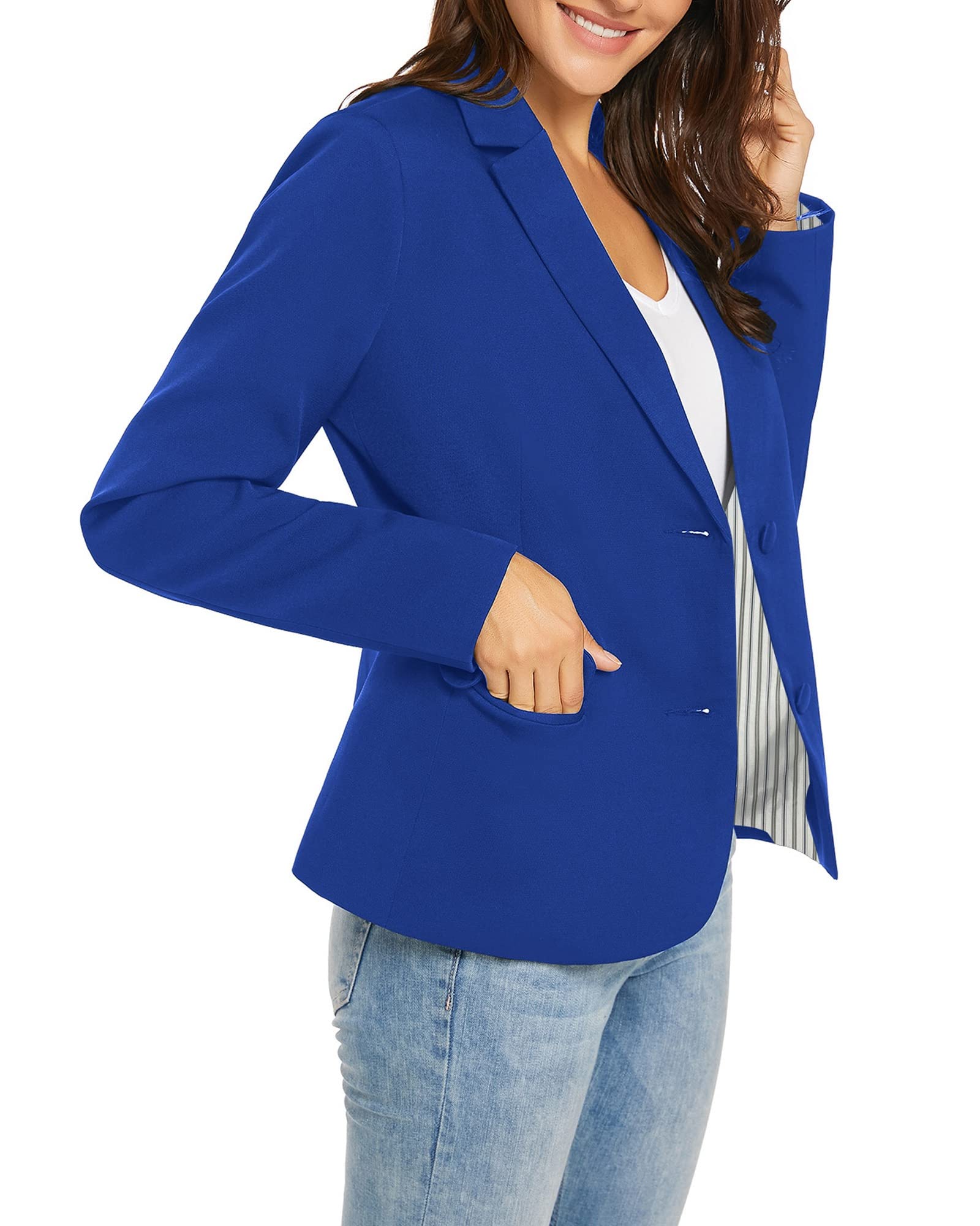 LookbookStore Women's Notched Lapel Blazer with Pockets - Professional Button Front Office Jacket for Business, Work & Formal Occasions