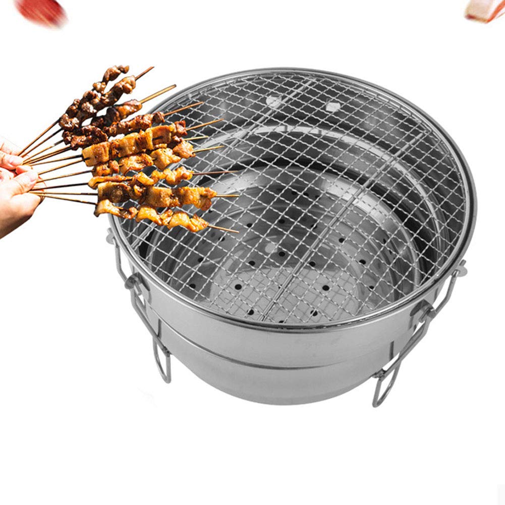 Portable Stainless Steel Charcoal BBQ Grill - Folding Camping & Tabletop Grill with Chrome Plated Grid for Shish Kabob, Kabab & Hibachi | Perfect for Outdoor Cooking, Picnics, Backyard Parties & Camping Trips