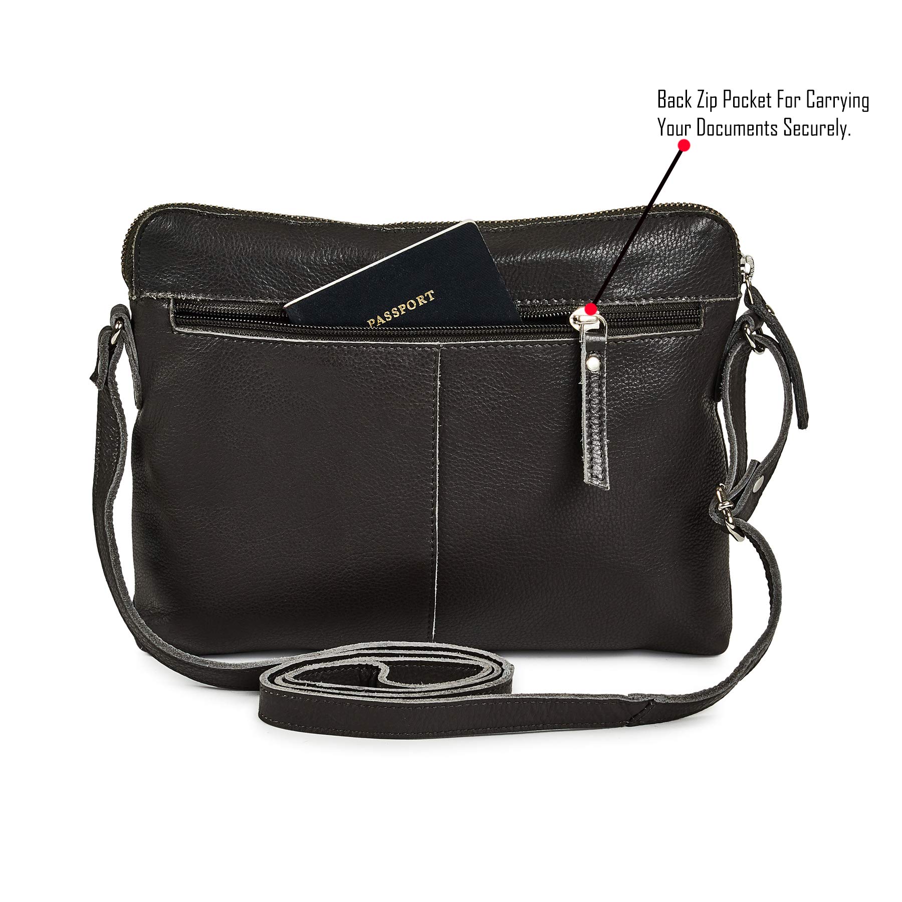 Premium Small Soft Pebbled Real Leather Crossbody Bag for Women - Triple Zip Sling Shoulder Purse with Crossover Strap, Dark Grey Nappa Leather, Perfect Gift for Daily Use, Travel & Work Commute