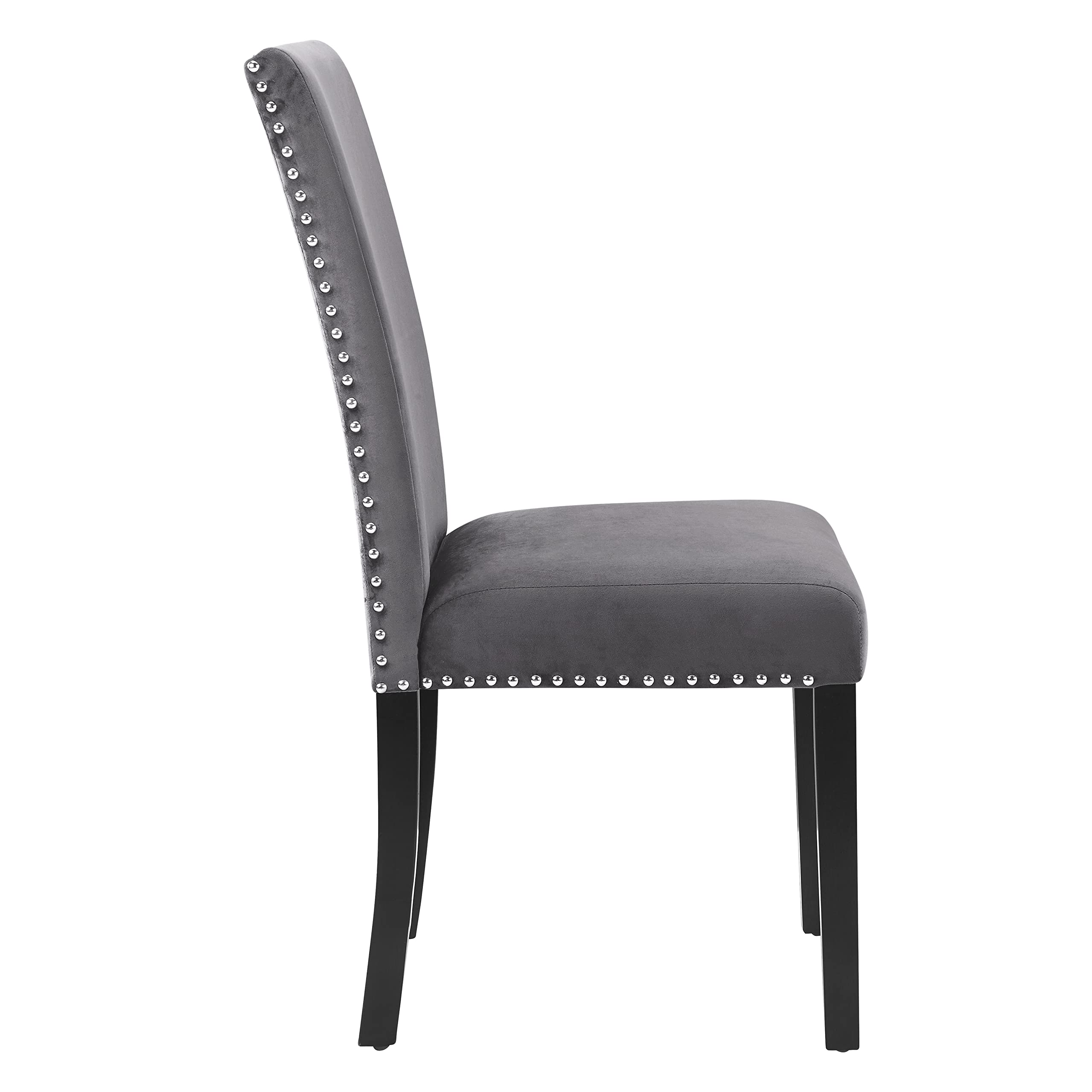 Roundhill Furniture Cobre Contemporary Velvet Dining Chairs with Nailhead Trim - Set of 2 Gray Upholstered Side Chairs for Dining Room, Kitchen, or Office