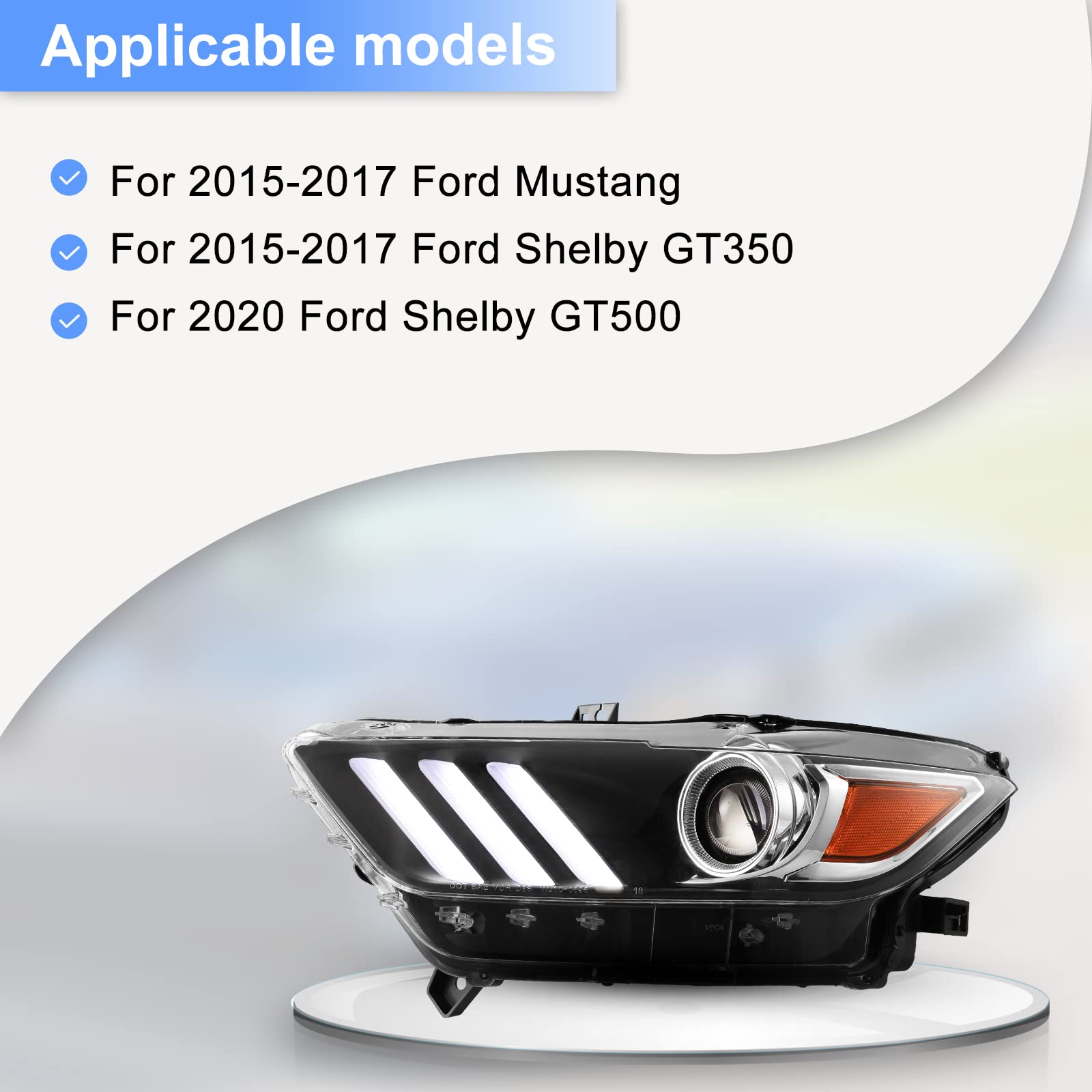 ROXX LED Headlight Assembly Compatible with 2015-2017 Ford Mustang - Full LED Projector DRL Headlights with High/Low Beam - Perfect for Night Driving & Car Upgrades