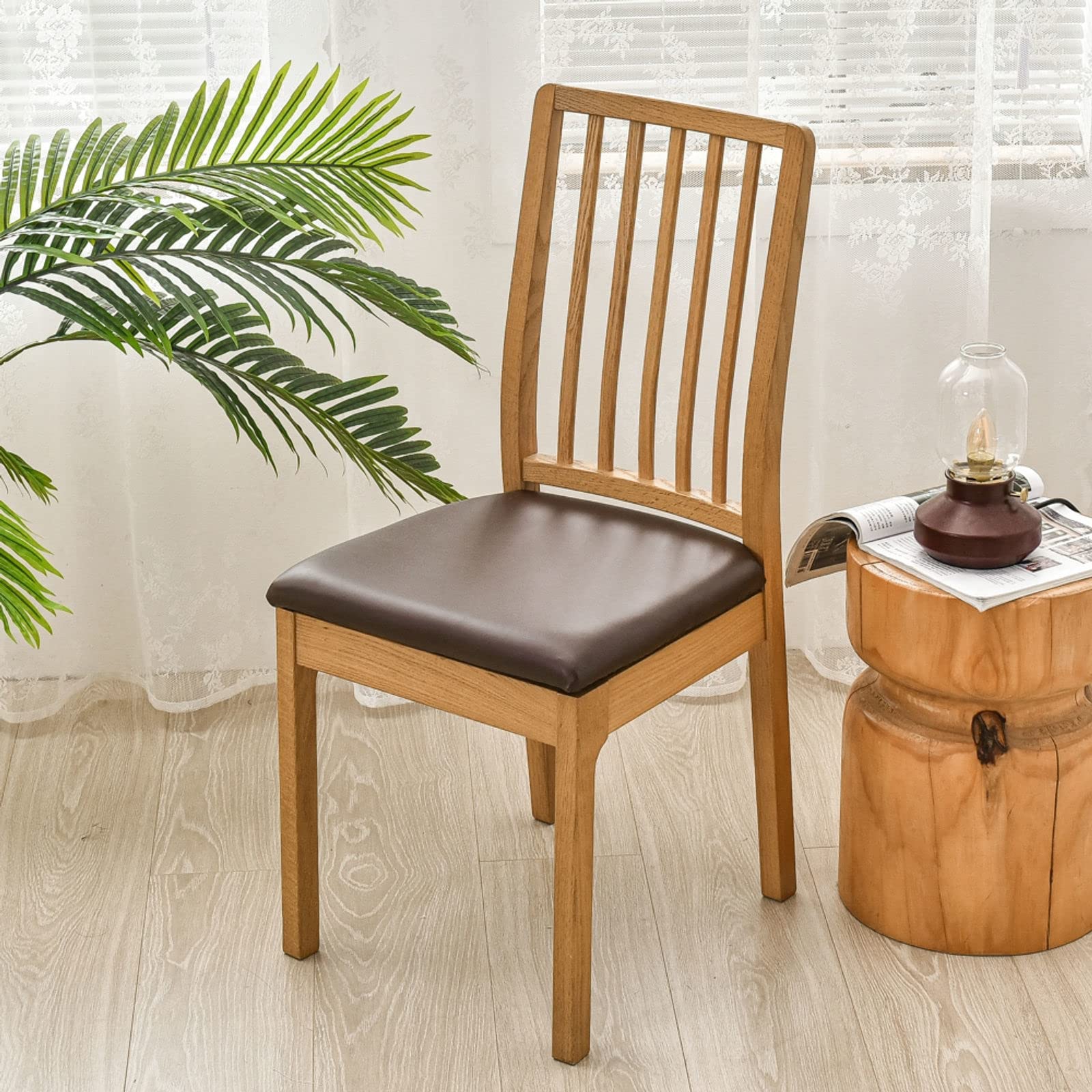 Waterproof Stretch PU Leather Dining Chair Covers - 2 Pack, Removable & Washable Seat Protectors for Kitchen, Dining Room, Coffee Shop & Office Use
