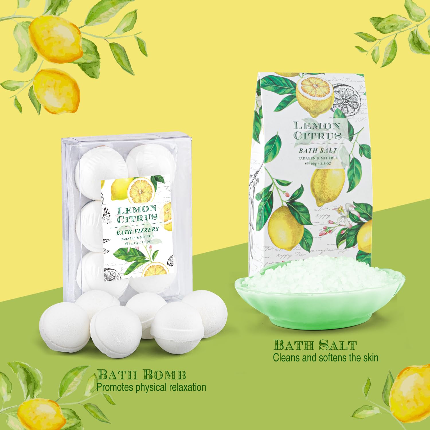 Lemon Citrus Spa Gift Set for Women - 8 Piece Bath & Body Care Kit with Shower Gel, Bubble Bath, Body Lotion & Bath Fizzies | Perfect Birthday Gift for Her, Relaxing Self-Care & Spa Night at Home