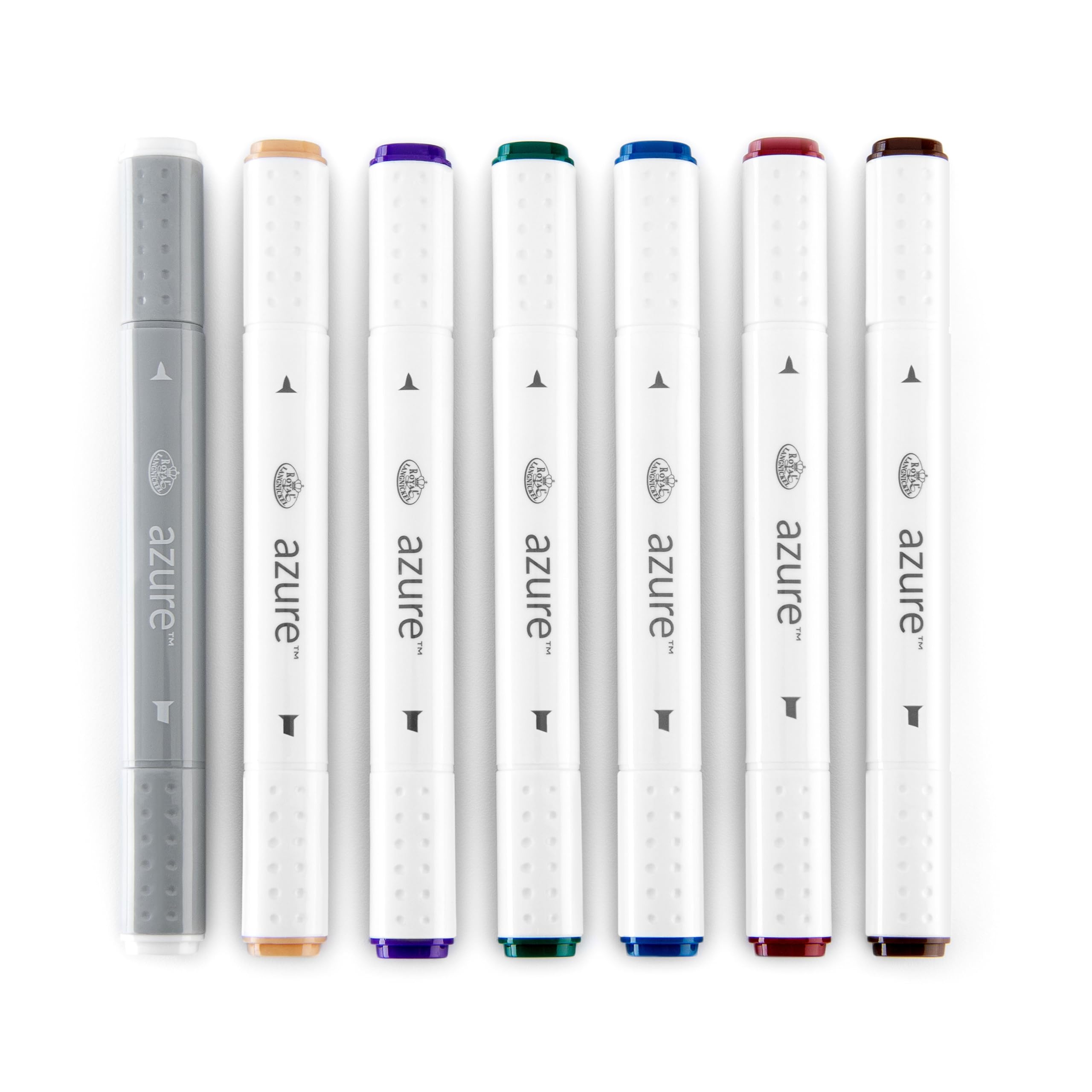 Royal & Langnickel Azure 7-Piece Dual-Tip Alcohol-Based Marker Set - 6 Vibrant Markers + 1 Blender for Artists, Illustrators & Crafters - Perfect for Sketching, Manga, Calligraphy & DIY Projects