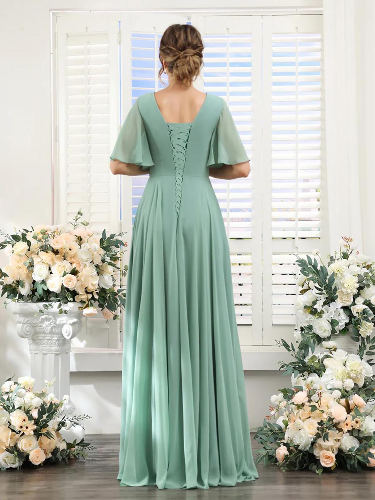 Elegant A-Line V-Neck Chiffon Bridesmaid Dress with Thigh Slit - Formal Wedding Guest & Party Gown - Perfect for Evening Ceremonies, Cocktail Parties & Special Occasions
