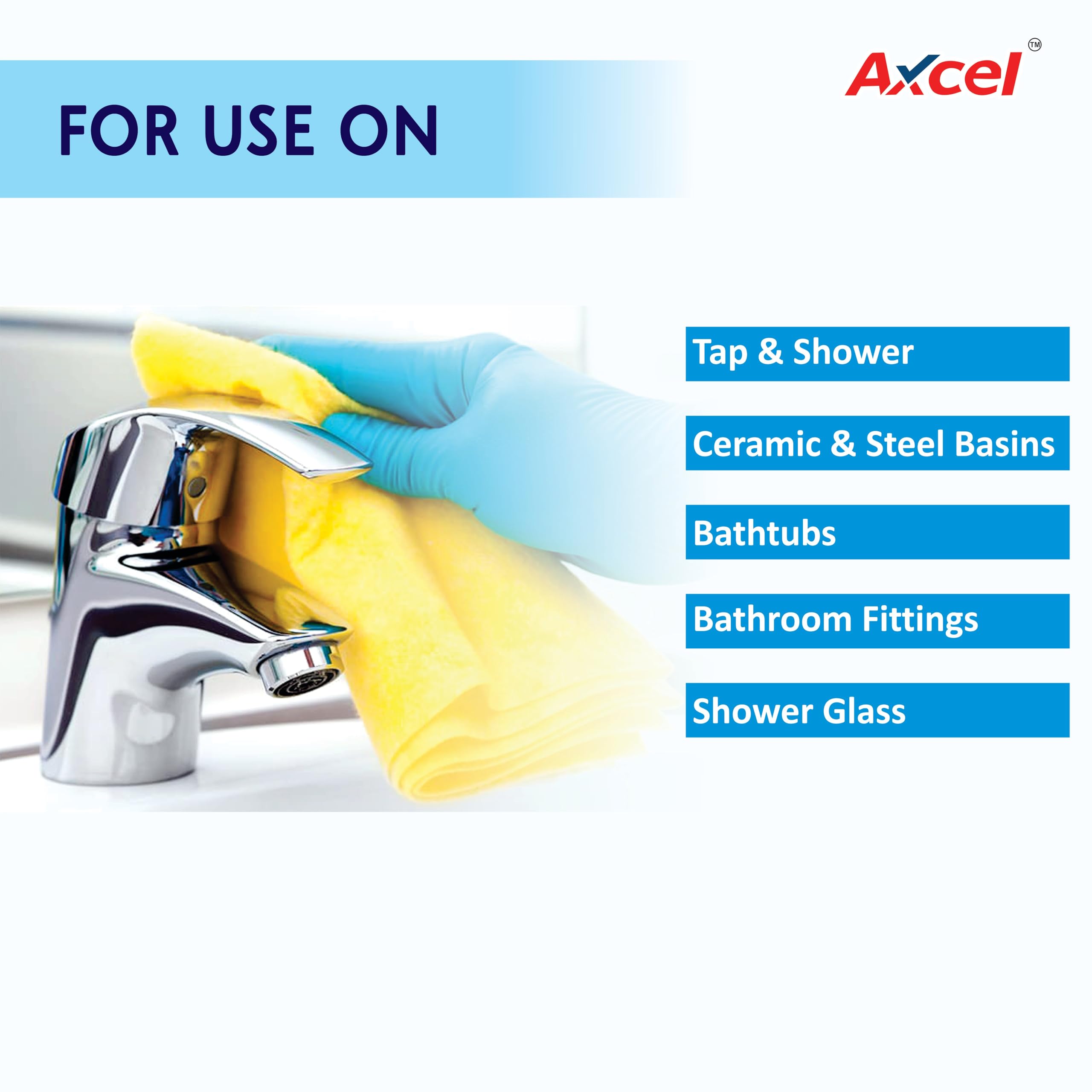 AXCEL Tap & Shower Cleaner Liquid - 500ml | Powerful Stain Remover for Hard Water, Lime Scale & Soap Scum | Safe for Chrome, Stainless Steel, Brass & Plastic | Perfect for Bathroom Fixtures, Kitchen Sinks & Shower Doors