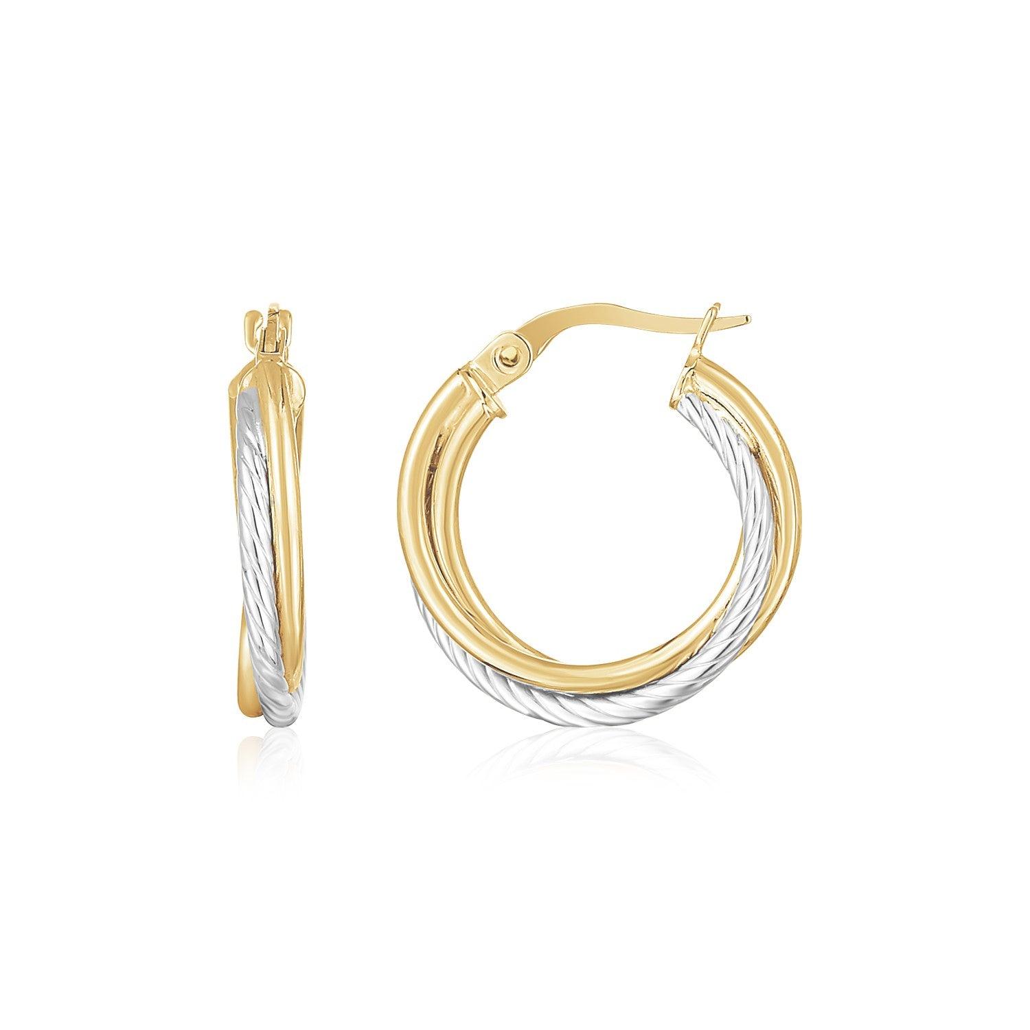14K Yellow and White Gold Twisted Hoop Earrings for Women - Elegant Dangle Hoops for Everyday Wear & Special Occasions