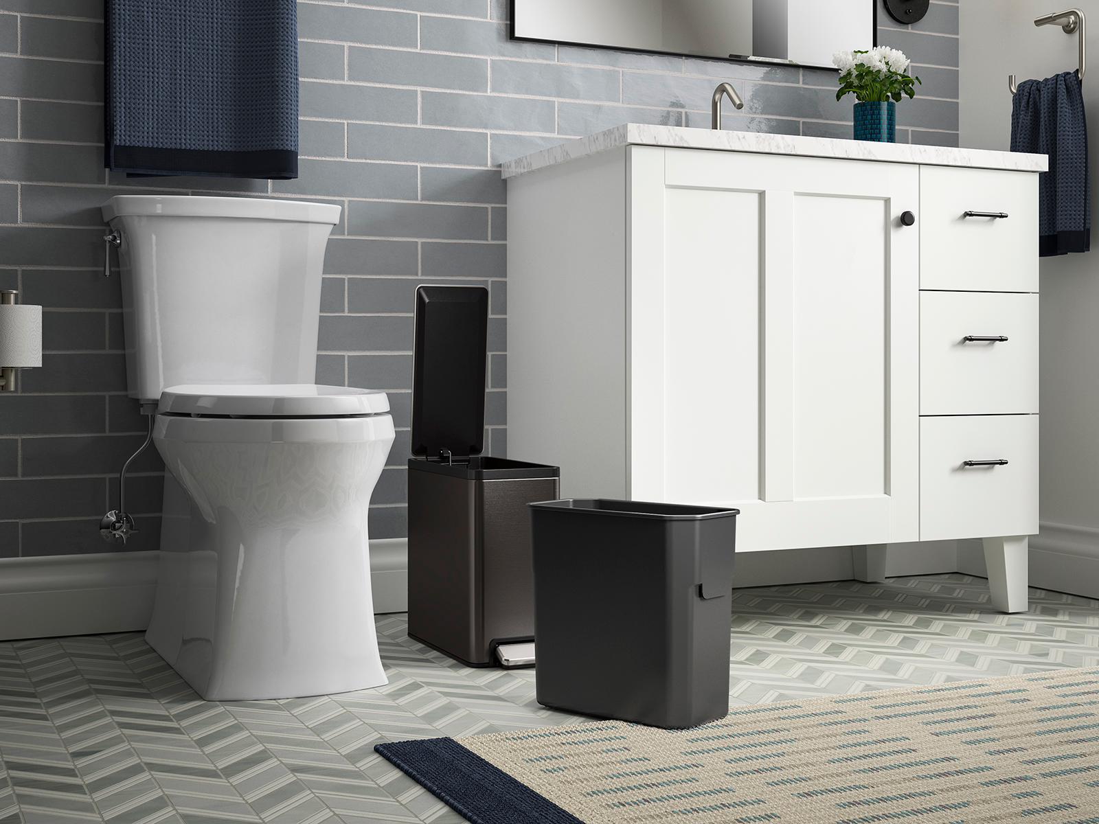 Kohler 2.5 Gallon Slim Step Trash Can - Black Stainless Steel (Model 20957 BST) | Space-Saving Kitchen & Bathroom Waste Bin for Small Spaces