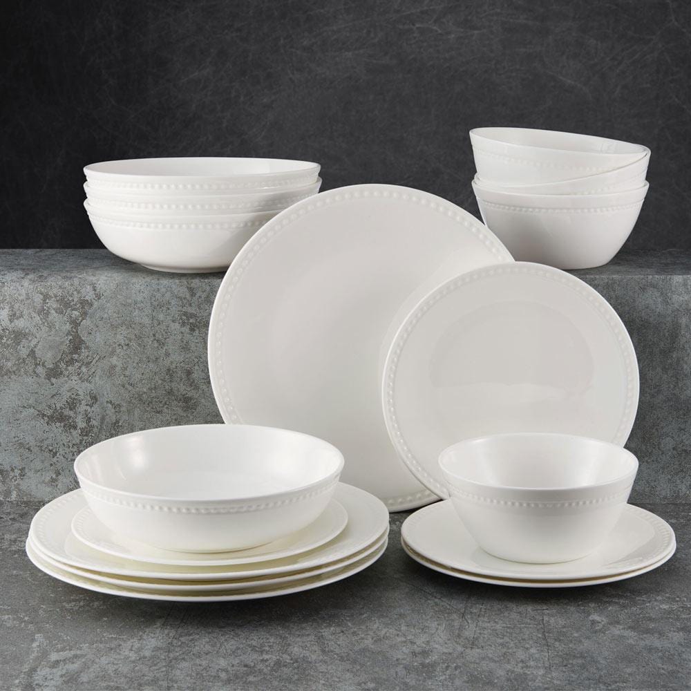 Loria 16-Piece Dinnerware Set with Pasta Bowls - Service for 4 People | Elegant Tableware for Family Dinners & Entertaining Guests