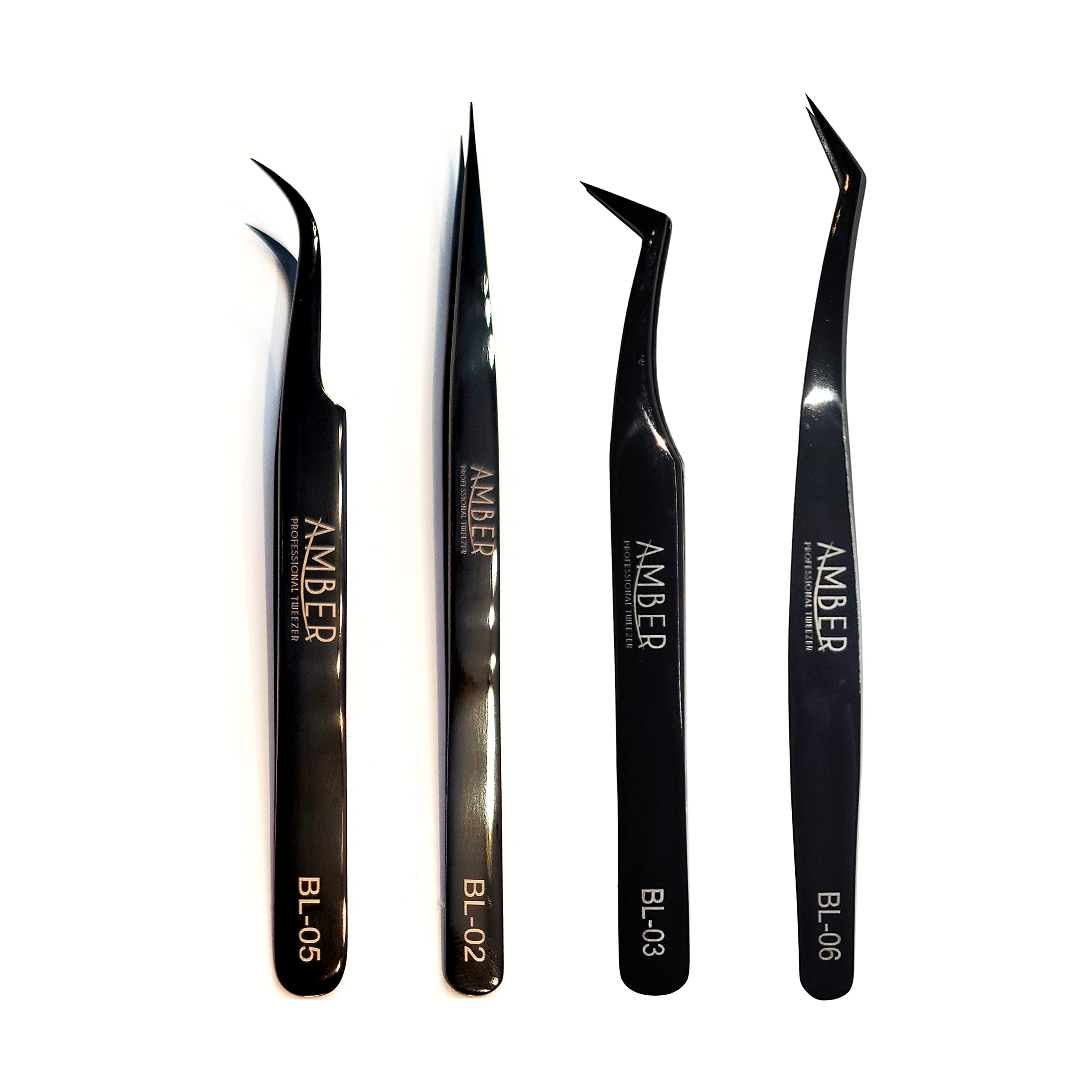 Professional Stainless Steel Eyelash Extension Tweezers - Amber Lash Black Series (BL-06) with Extra Coating, Precision Tweezers for Lash Artists & DIY Beauty - Perfect for Salon, Home Use & Professional Lash Extensions
