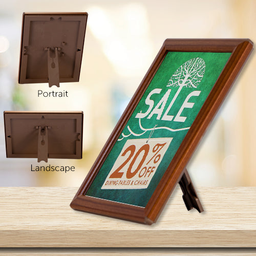 5x7 Wood Snap Countertop Sign Frame - AD Promo Display with Built-in Easel & Wall Mount Options - Perfect for Retail Stores, Restaurants, and Trade Show Booths