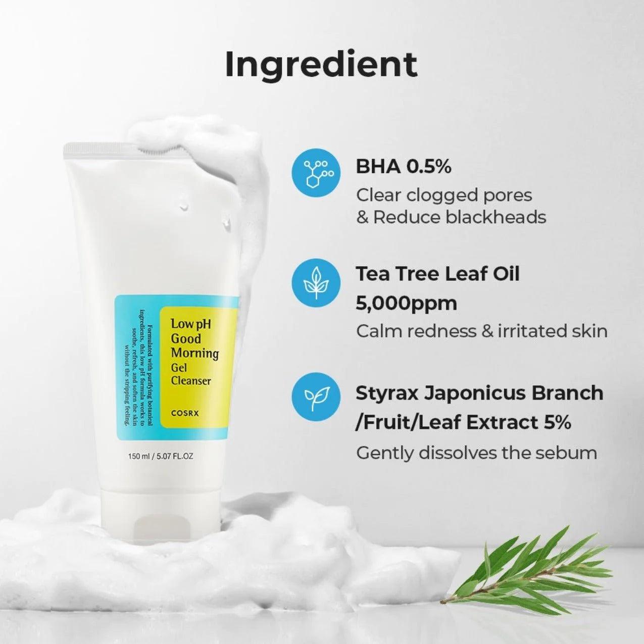 COSRX Low pH Good Morning Gel Cleanser 150ml | Gentle Daily Facial Cleanser for Acne-Prone & Sensitive Skin | Perfect for Morning Skincare Routine & Travel