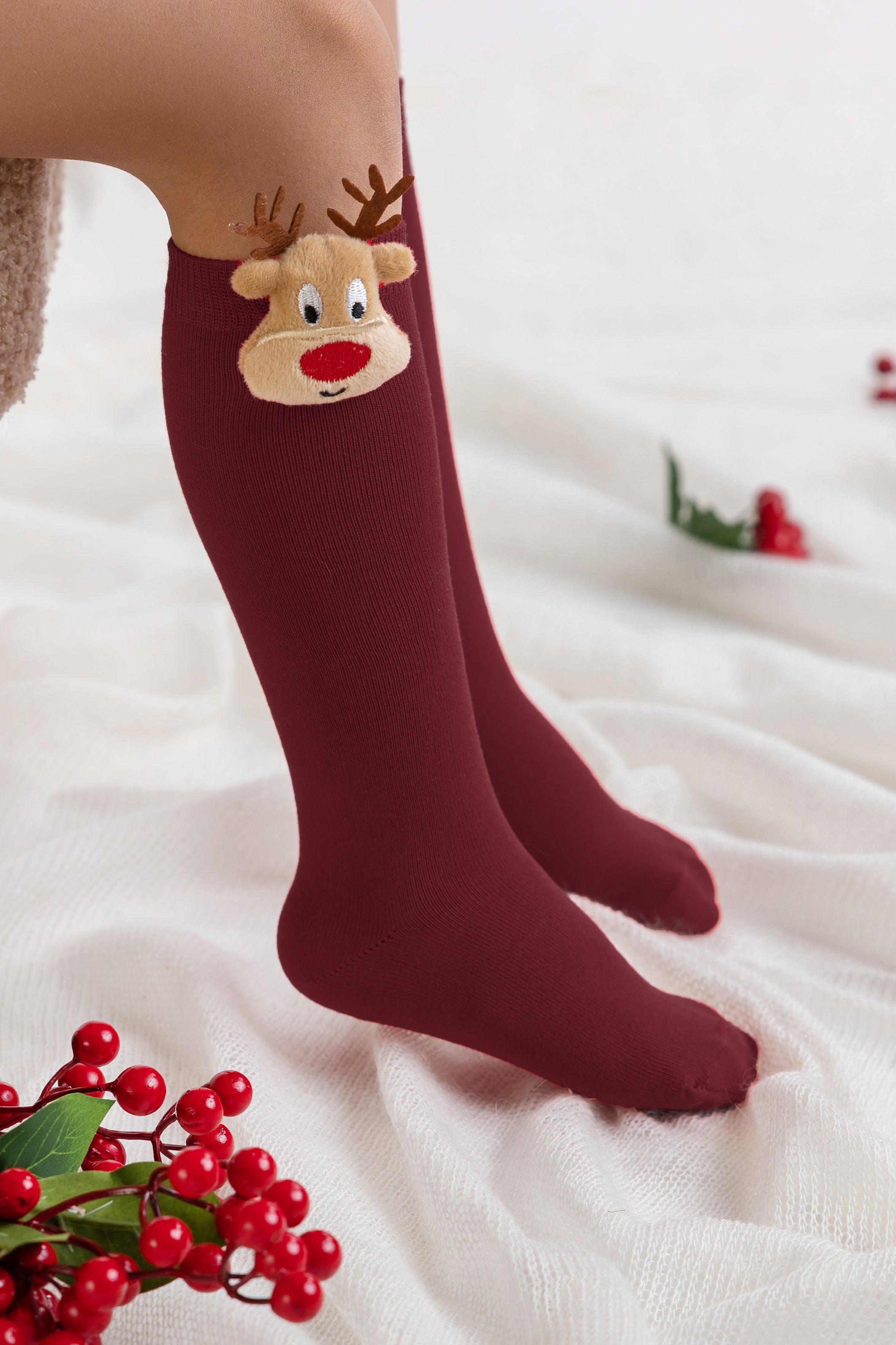 3D Reindeer Knee High Socks for Women - Christmas Novelty Stockings, Warm Winter Holiday Gift for Her - Perfect for Xmas Party, Office Exchange & Cozy Home Decor