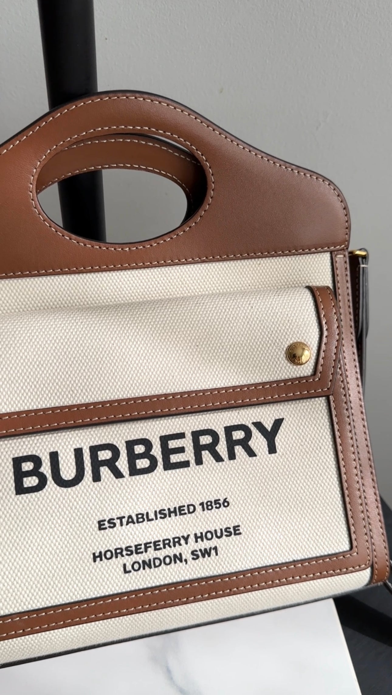 Burberry Small Canvas and Leather Pocket Bag - Stylish Crossbody Bag for Women | Perfect for Everyday Use, Travel & Casual Outings