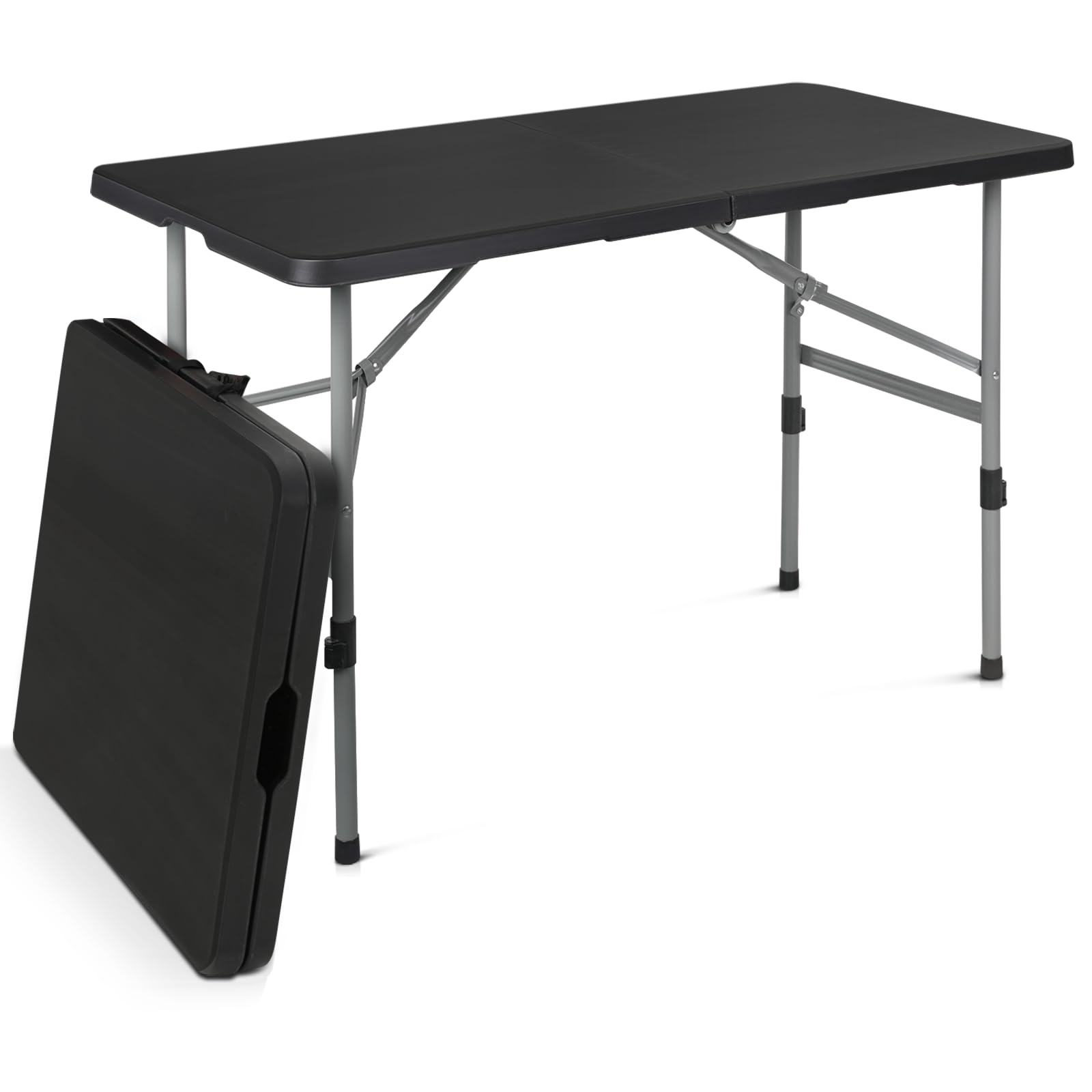 4ft Square Folding Table - Portable Plastic Card Table with Handle for Indoor & Outdoor Use | Collapsible Utility Dining Table Perfect for Parties, Camping, Picnics, BBQs & Home Events (Black)