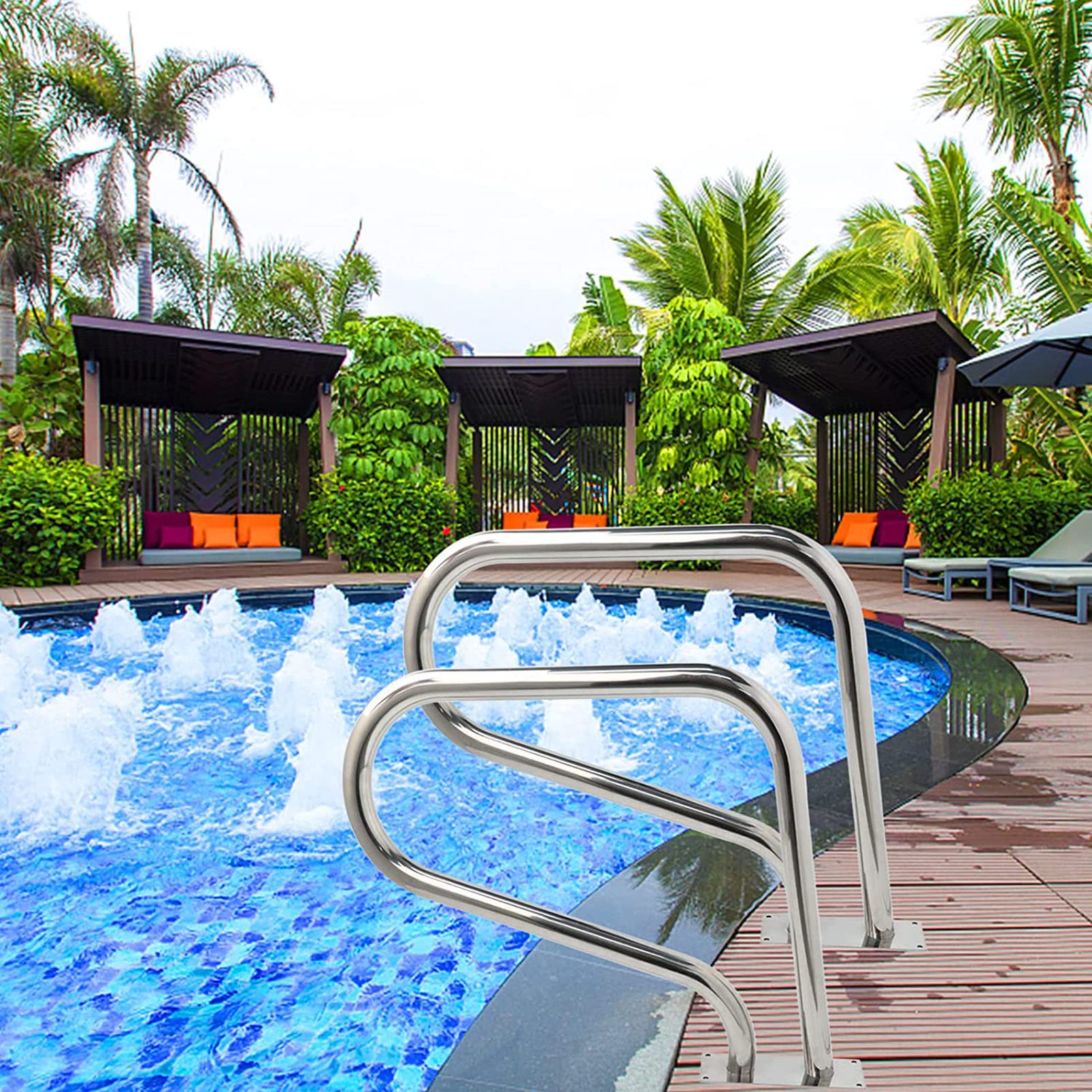 304 Stainless Steel Inground Pool Handrail with Blue Grip Cover - Rustproof Safety Railing for Swimming Pool Stairs | Durable Pool Rail with Anchors & Screws | Perfect for Pool Safety, Accessibility, and Easy Entry/Exit
