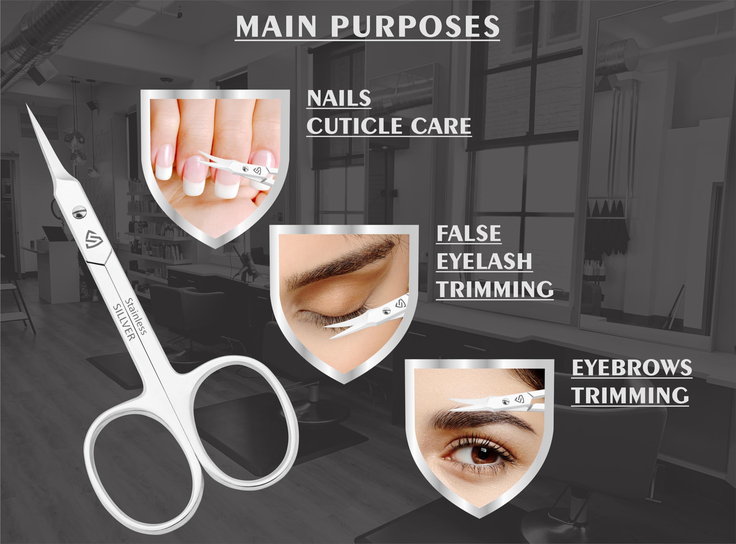 Professional Curved Cuticle Scissors with Ultra Fine Pointed Tip - Precision Manicure & Grooming Scissors for Cuticles, Beard, Nose Hair, Eyelash & Mustache - Eyebrow Trimming Scissors for Salon & Home Use
