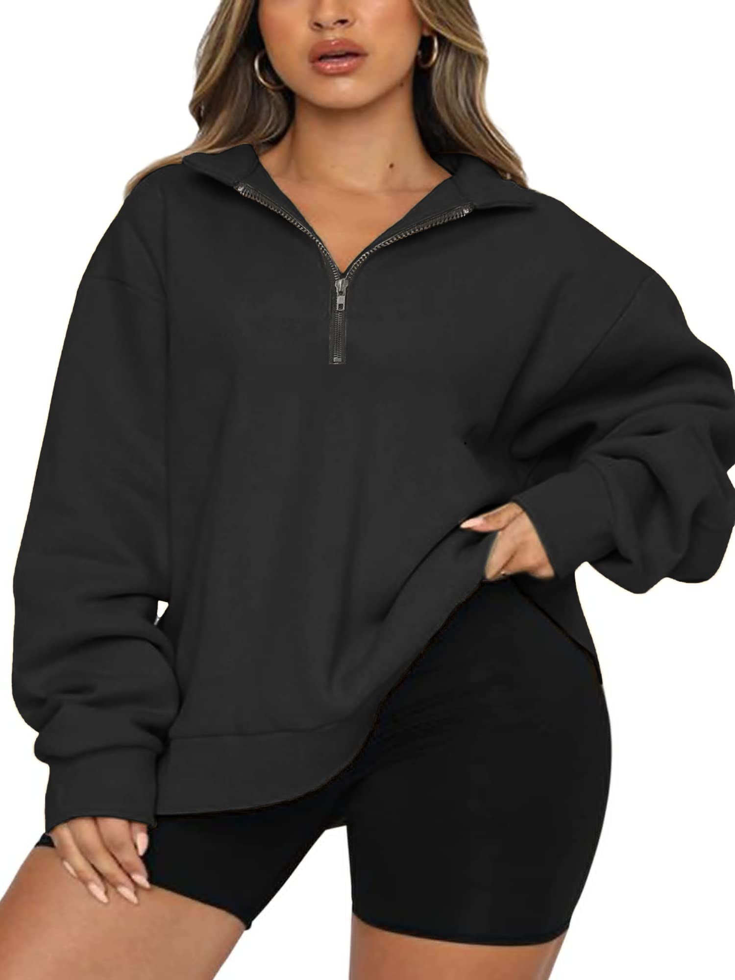 Women's Plus Size Half Zip Pullover Long Sleeve Oversized Sweatshirt Drop Shoulder Hoodie - Y2K Fashion for Teen Girls | Casual Loungewear, Streetwear & Winter Layering