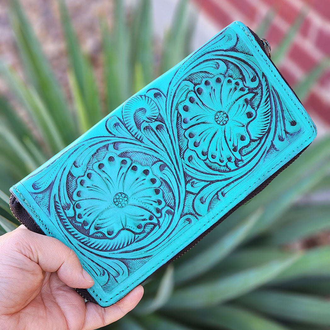 American Darling Genuine Turquoise Hand-Tooled Leather Wallet for Women – Perfect for Everyday Use, Gift Giving & Western Fashion Accessories