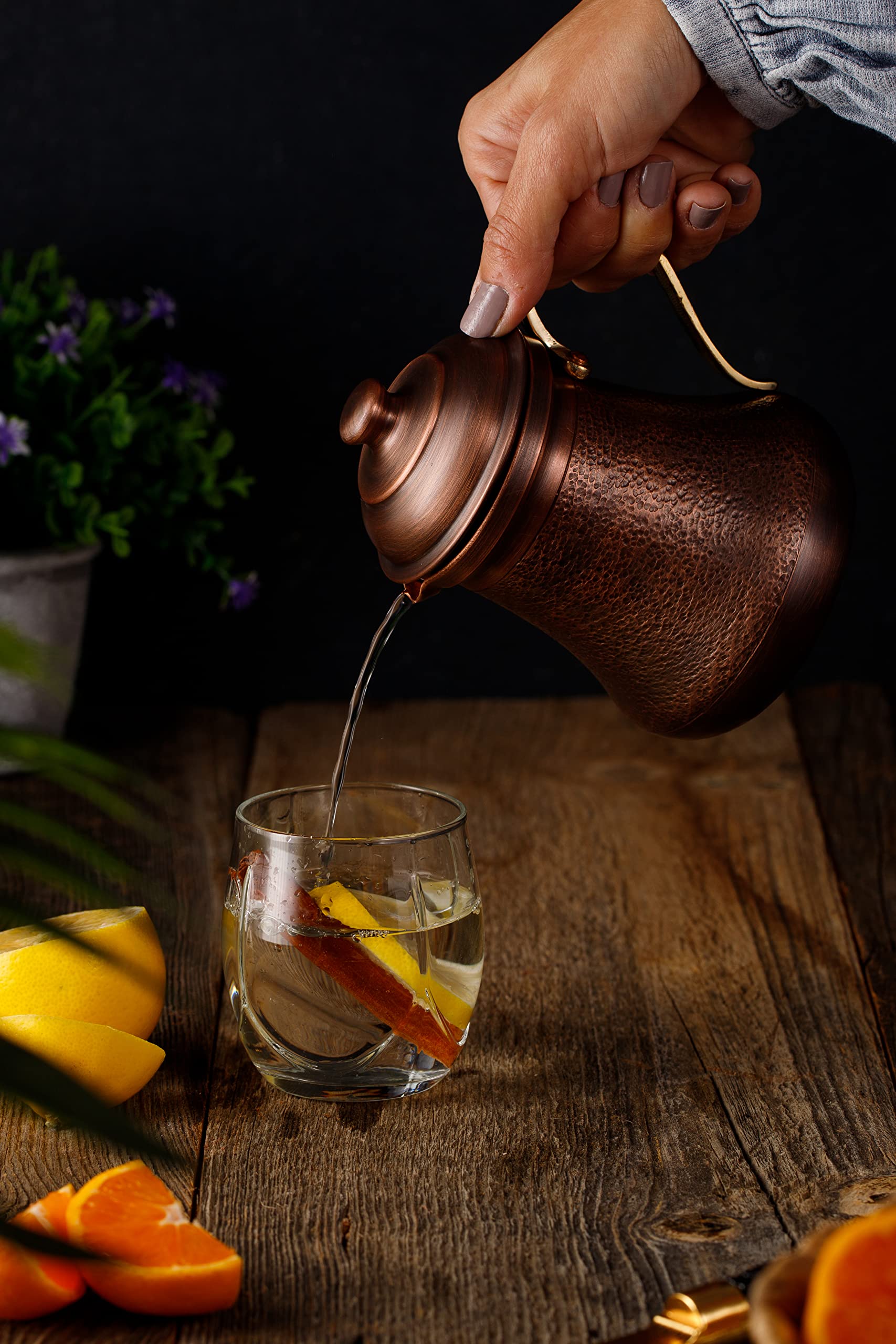 **DEMMEX 16oz Solid Pure Copper Mug with Lid – 1mm Thick Unlined Handmade Mini Pitcher for Coffee, Tea & Cocktails – Antique Copper Finish for Home, Office & Outdoor Use**